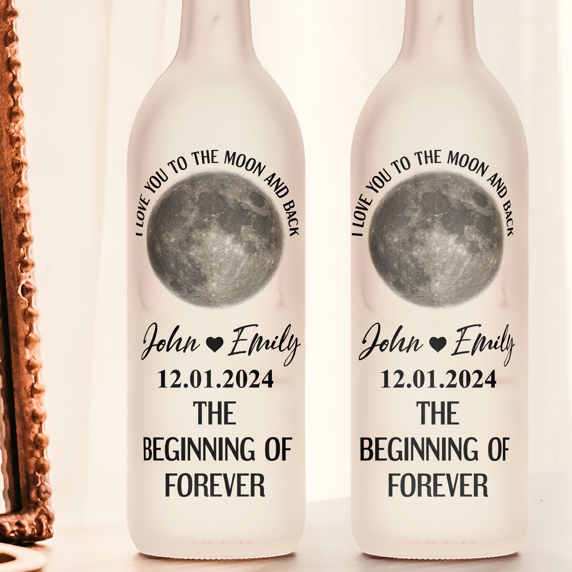 Love You To The Moon And Back - Custom Moon Phase - Personalized Bottle Lamp