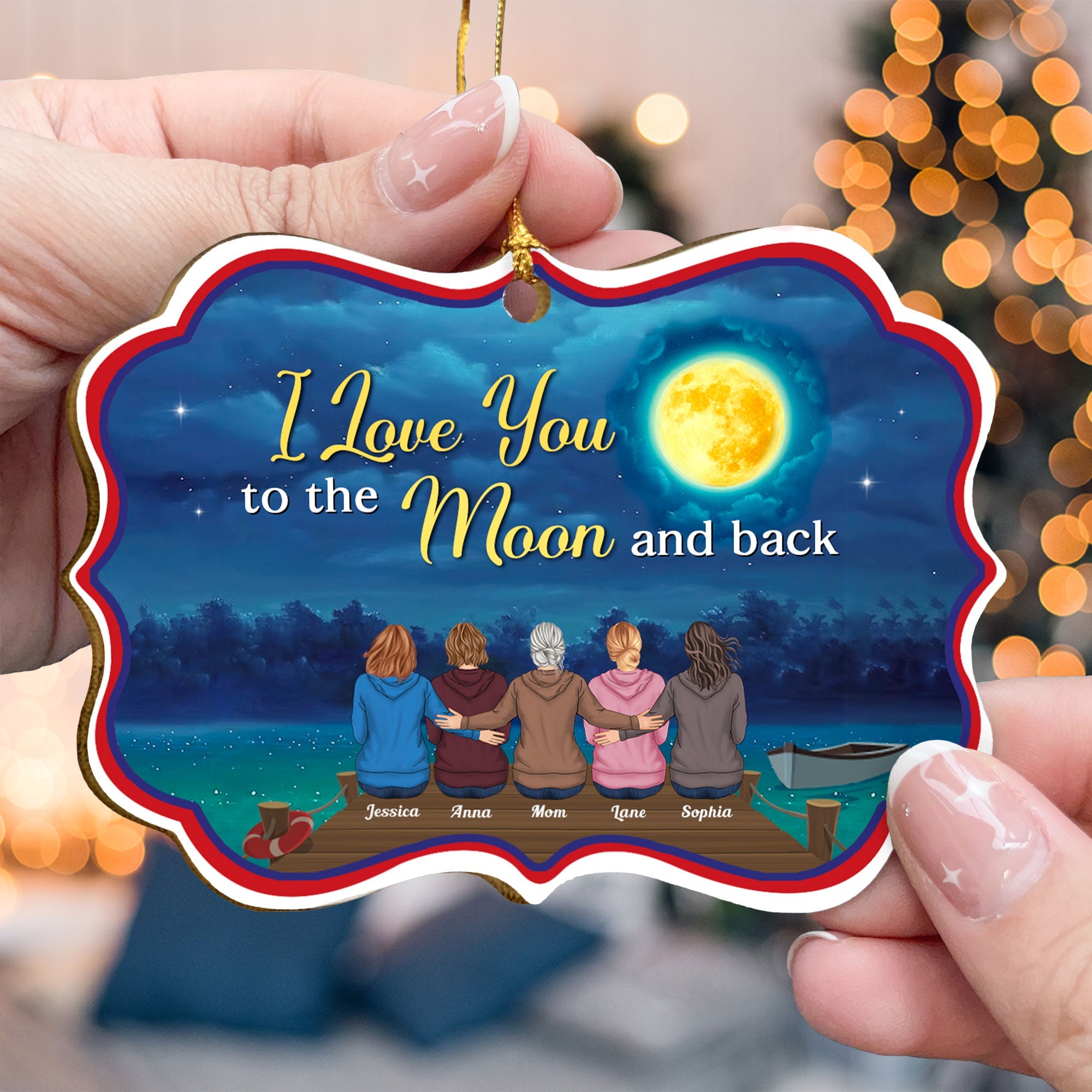 Love You To The Moon And Back - Personalized Christmas Wooden Card With Pop Our Ornament - Christmas Gift For Daughters, Sons