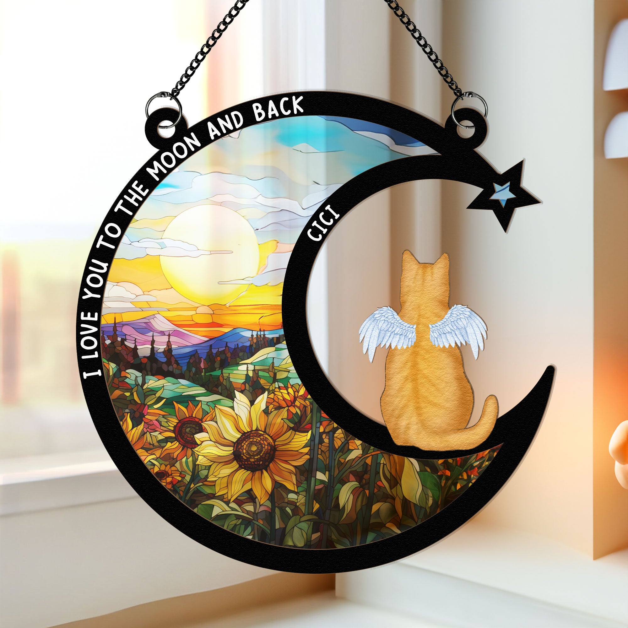 Love You To The Moon & Back - Personalized Window Hanging Suncatcher Ornament