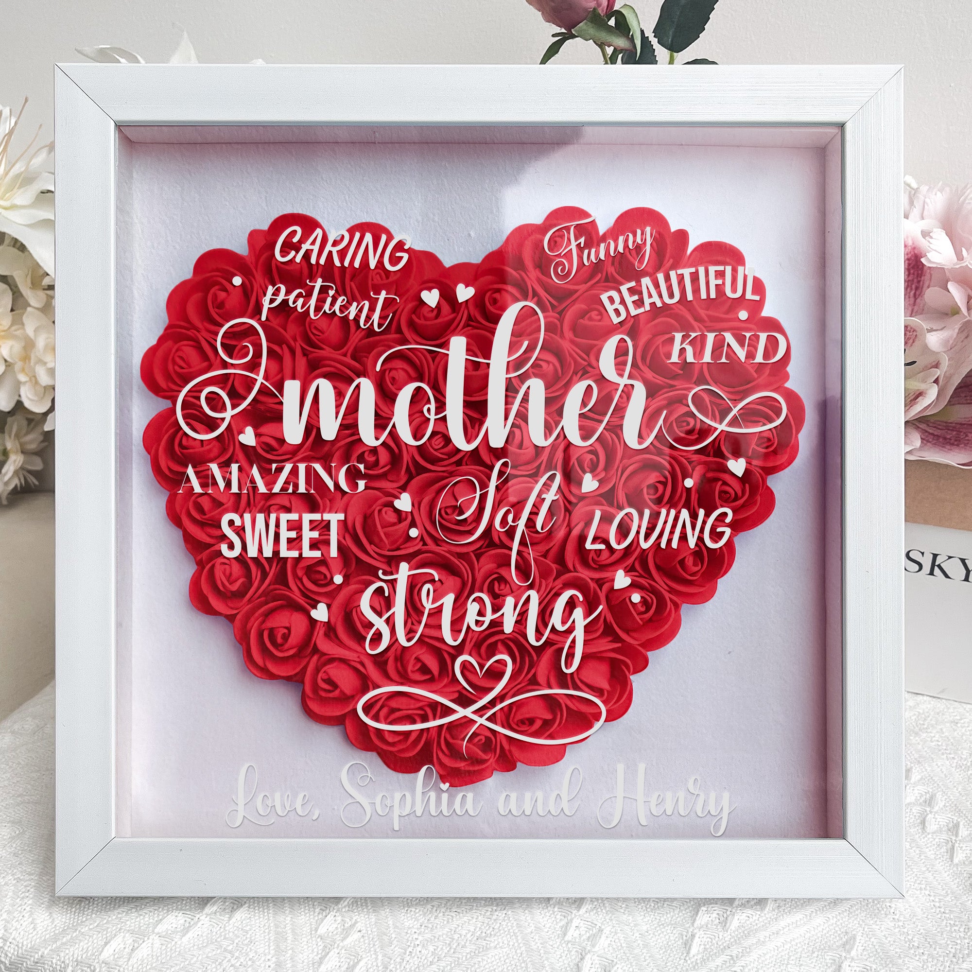 Loving Amazing Caring Mother Gift For Mom - Personalized Flower Shadow Box