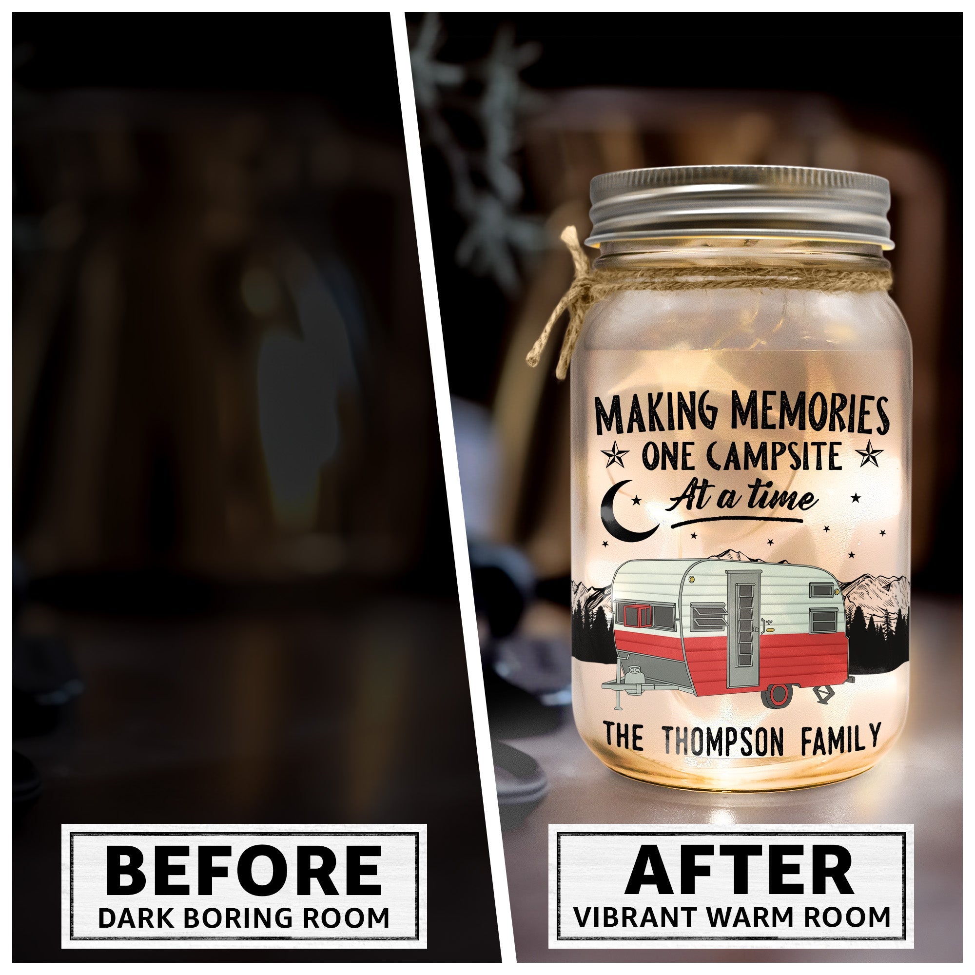 Making Memories One Campsite At A Time - Personalized Photo Mason Jar Light