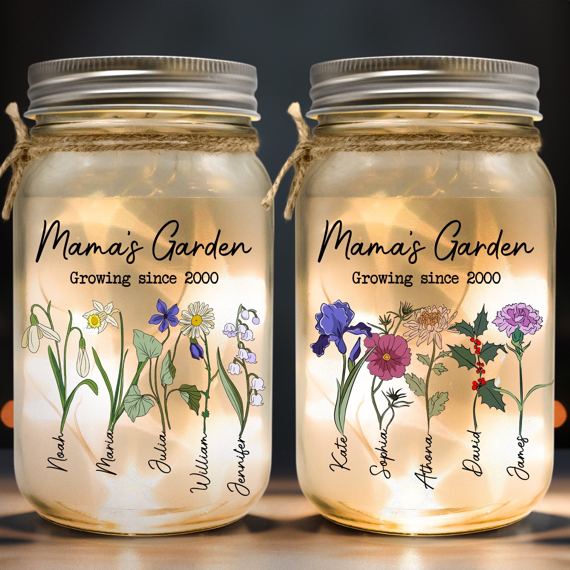 Mama's Garden - Personalized Mason Jar Light