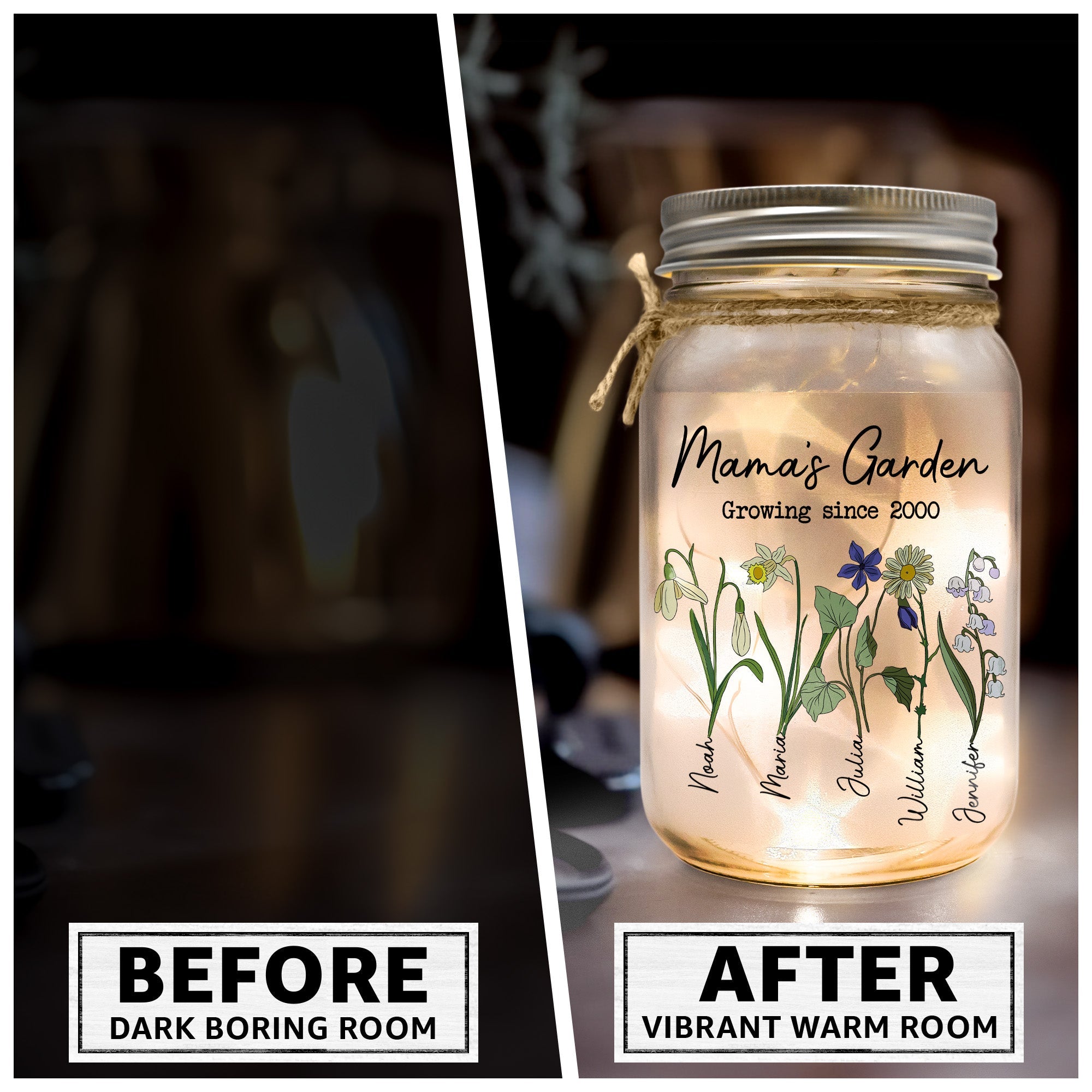 Mama's Garden - Personalized Mason Jar Light