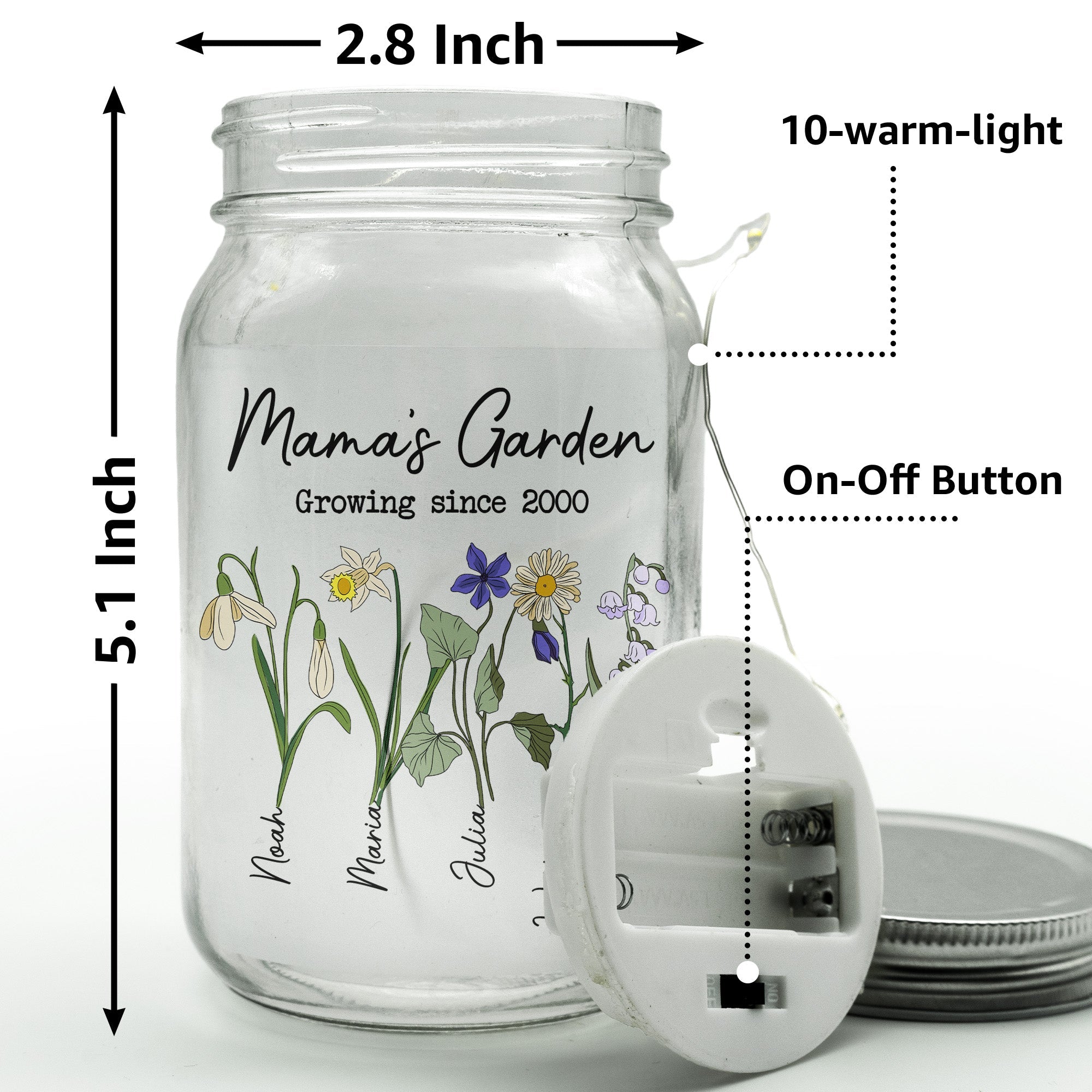 Mama's Garden - Personalized Mason Jar Light