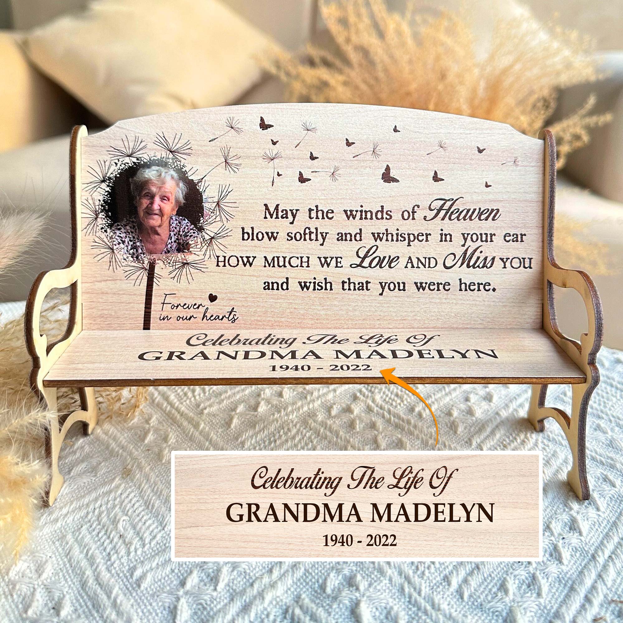 May The Winds Of Heaven - Personalized Photo Memorial Bench