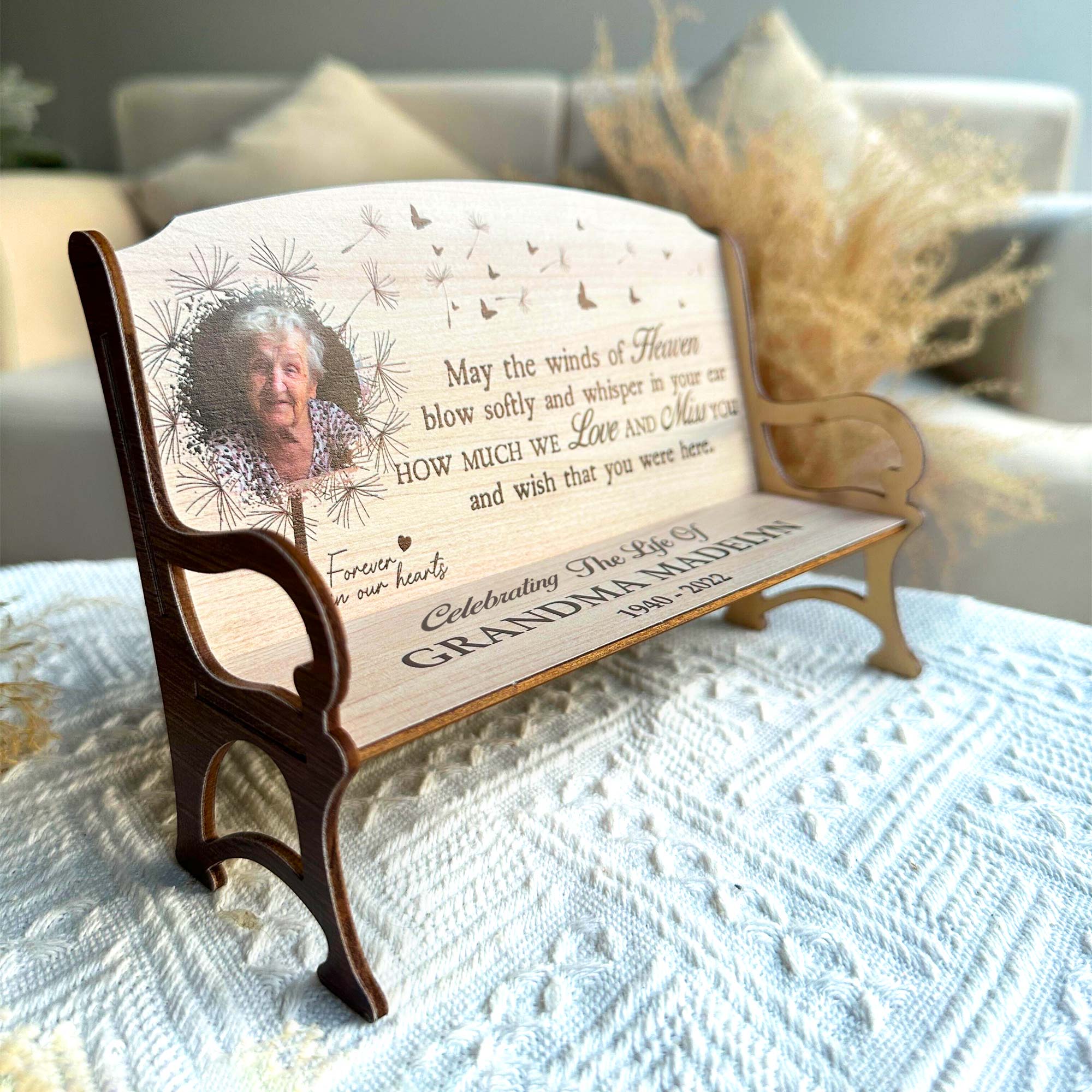 May The Winds Of Heaven - Personalized Photo Memorial Bench