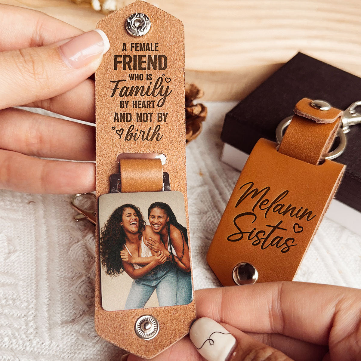 Melanin Sistas Gift For Black Women Friend - Personalized Leather Photo Keychain