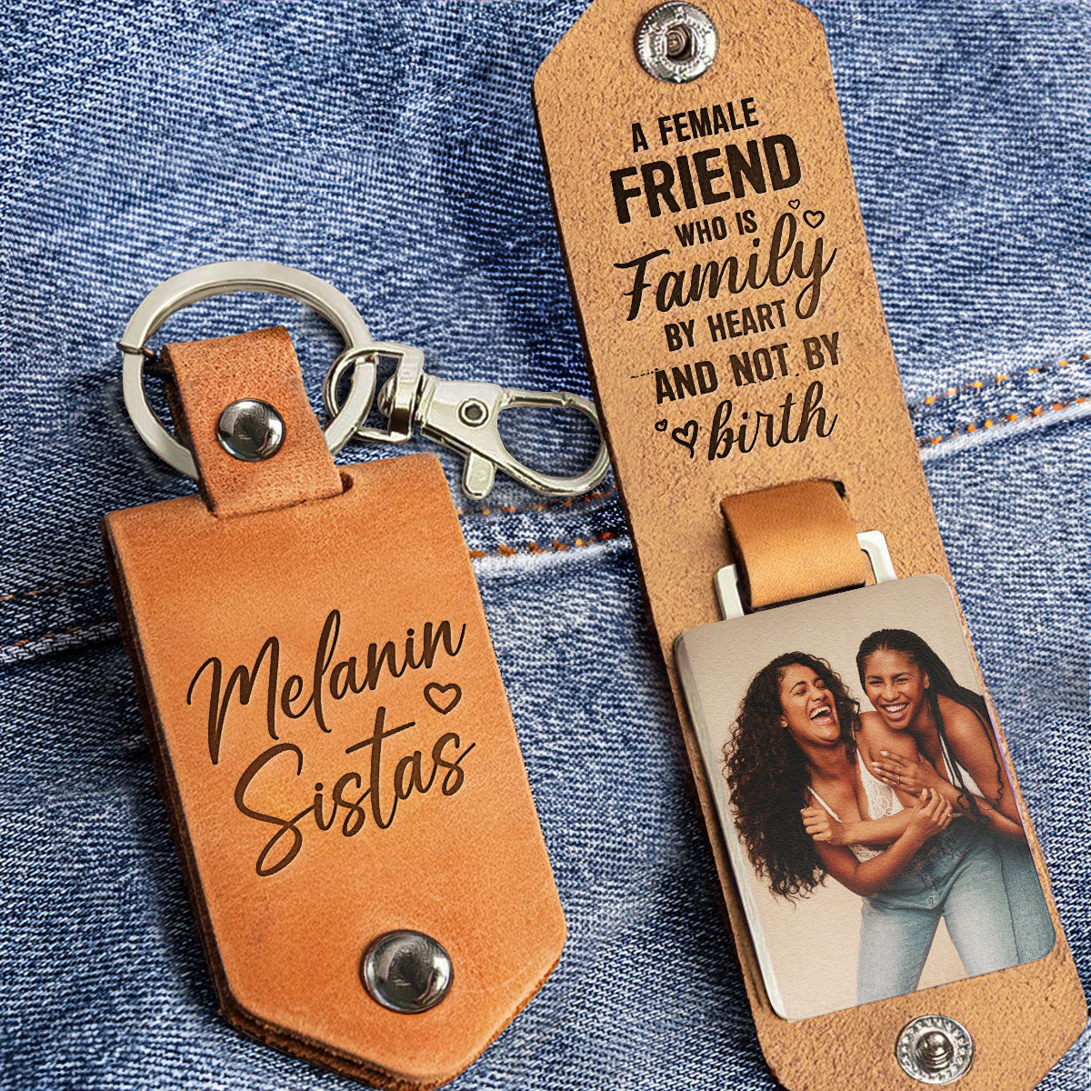 Melanin Sistas Gift For Black Women Friend - Personalized Leather Photo Keychain