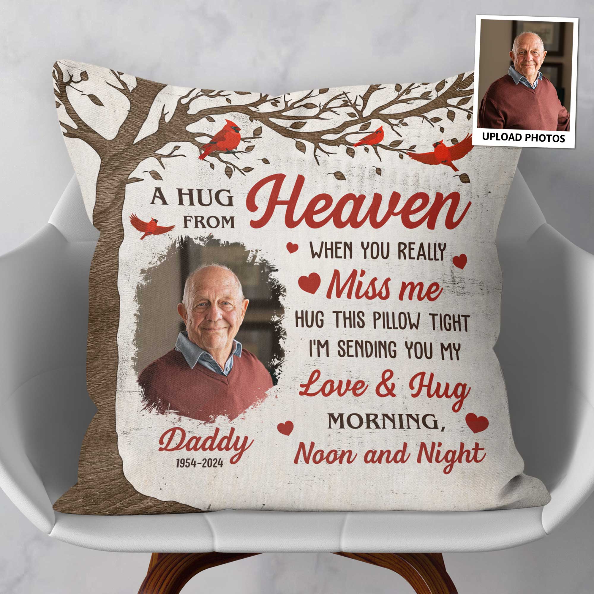 Memorial A Hug From Heaven 2 - Personalized Photo Pillow (Insert Included)