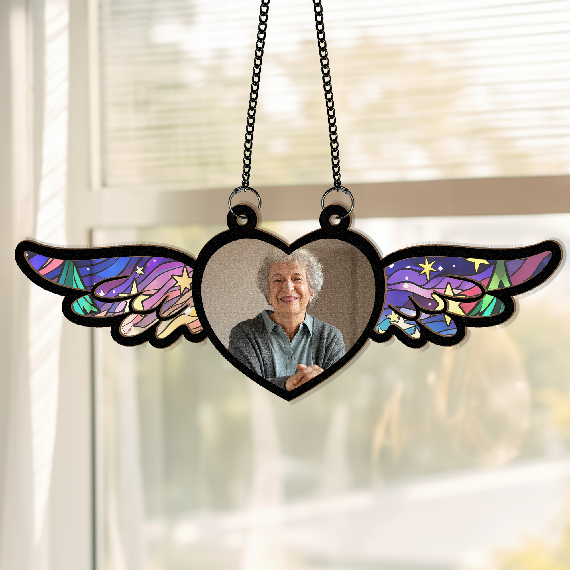 Memorial Angel Wings - Personalized Window Hanging Suncatcher Photo Ornament