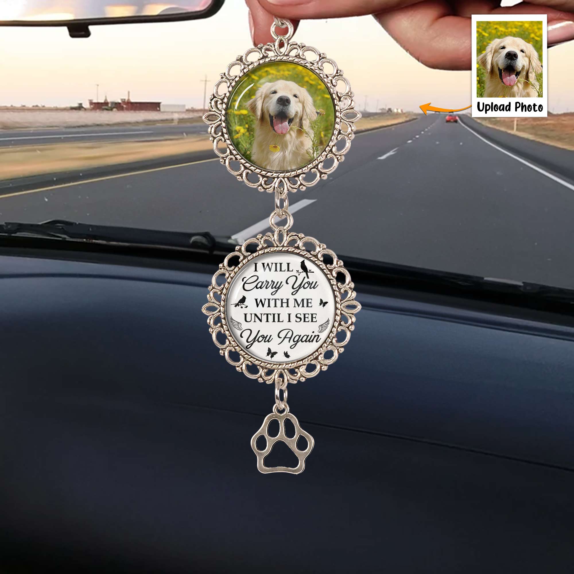 Memorial Car Ornament I Will Carry You With Me - Personalized Photo Car Ornament