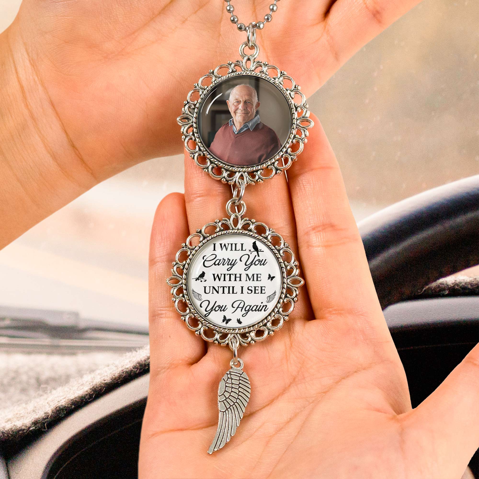 Memorial Car Ornament I Will Carry You With Me - Personalized Photo Car Ornament