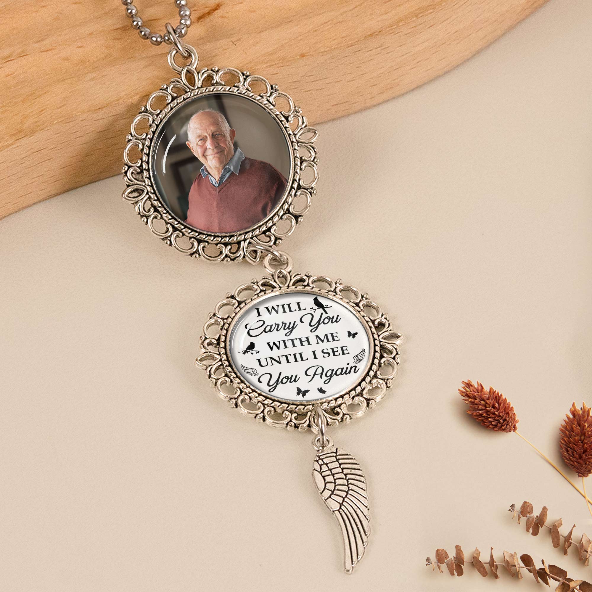 Memorial Car Ornament I Will Carry You With Me - Personalized Photo Car Ornament