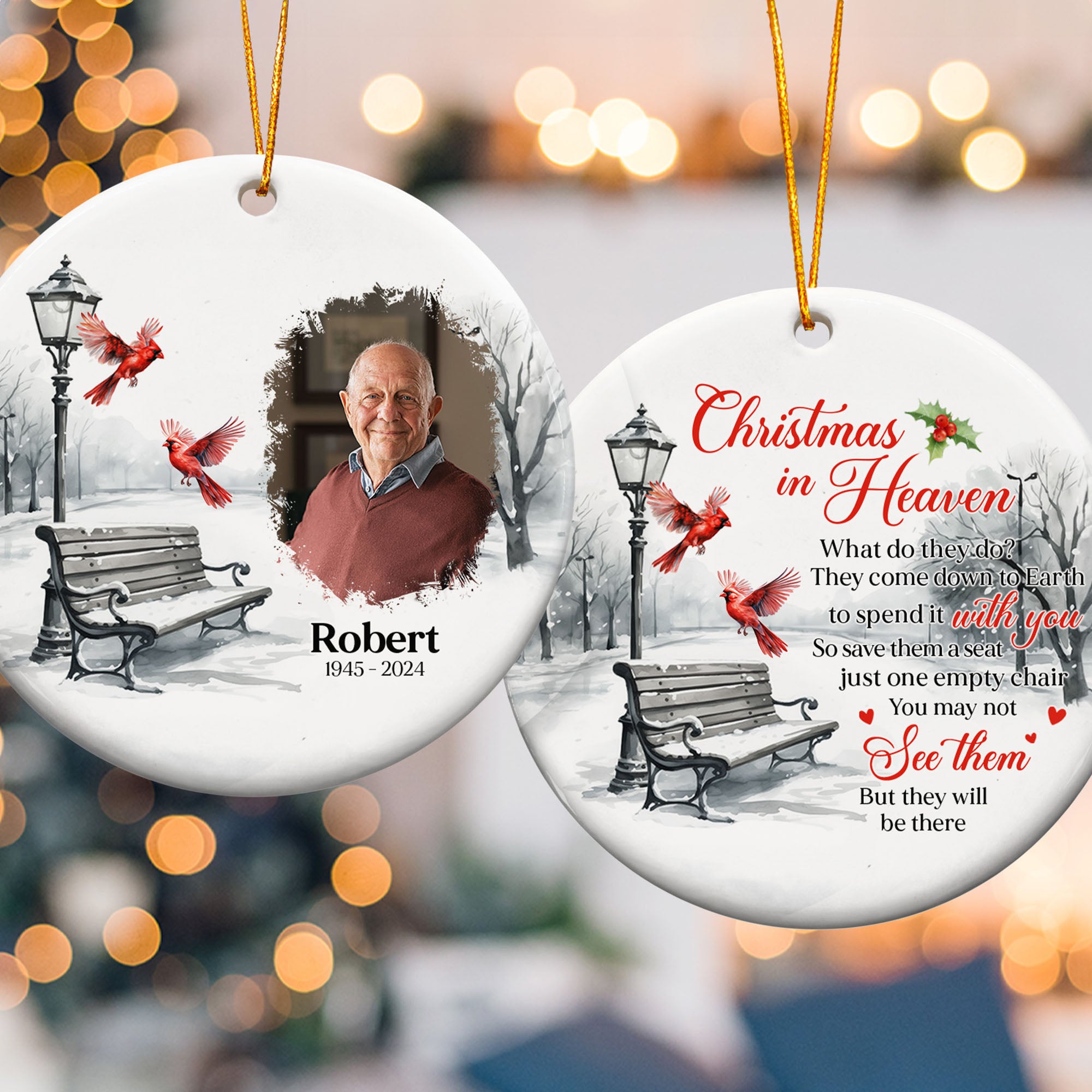 Memorial Christmas In Heaven - Personalized Two-Sided Ceramic Photo Ornament