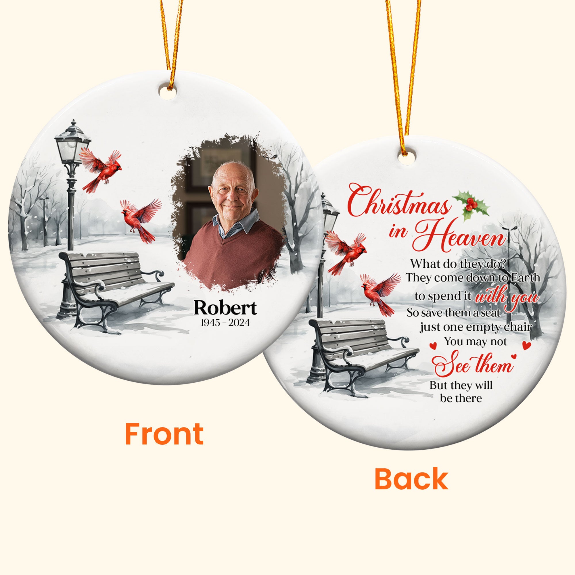 Memorial Christmas In Heaven - Personalized Two-Sided Ceramic Photo Ornament