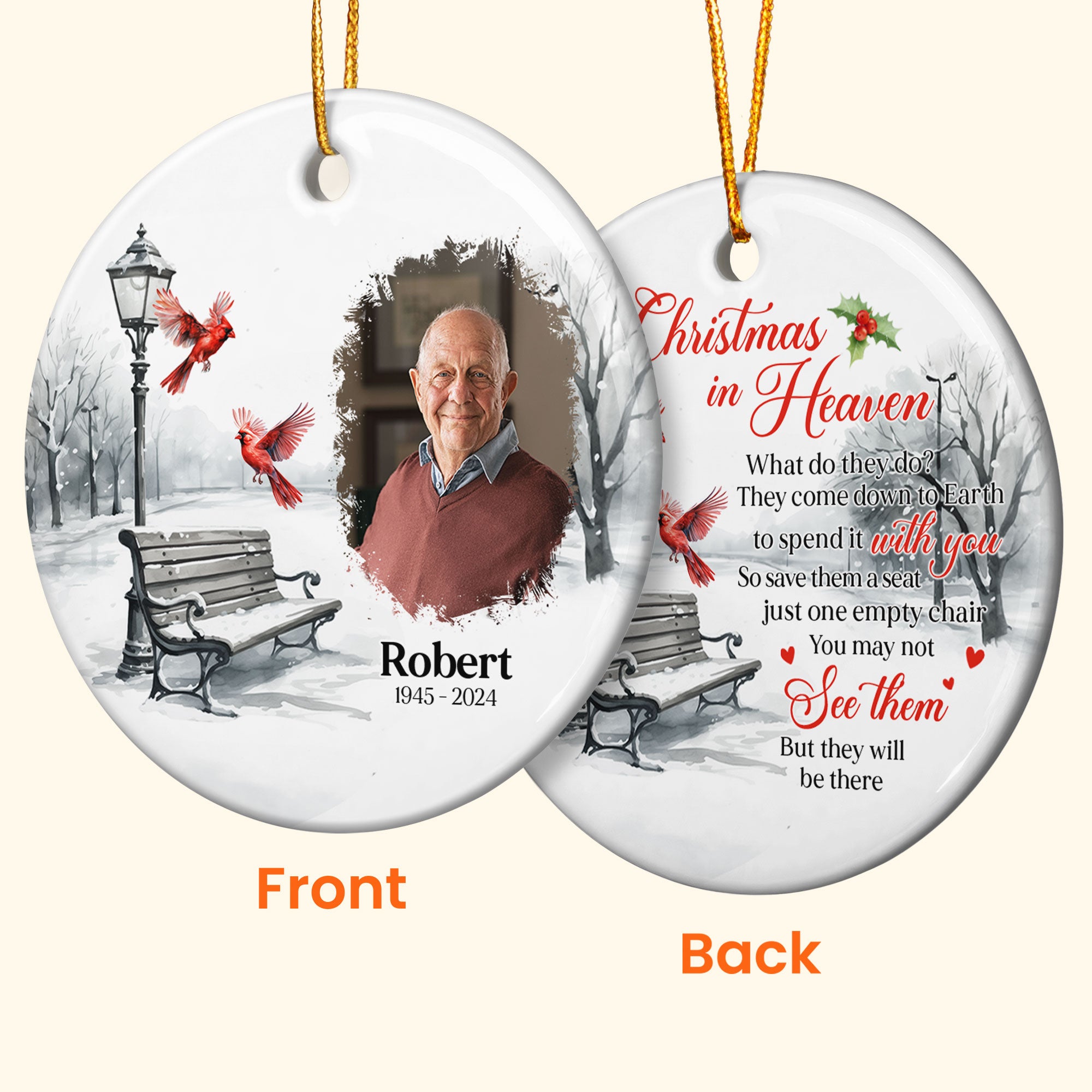 Memorial Christmas In Heaven - Personalized Two-Sided Ceramic Photo Ornament