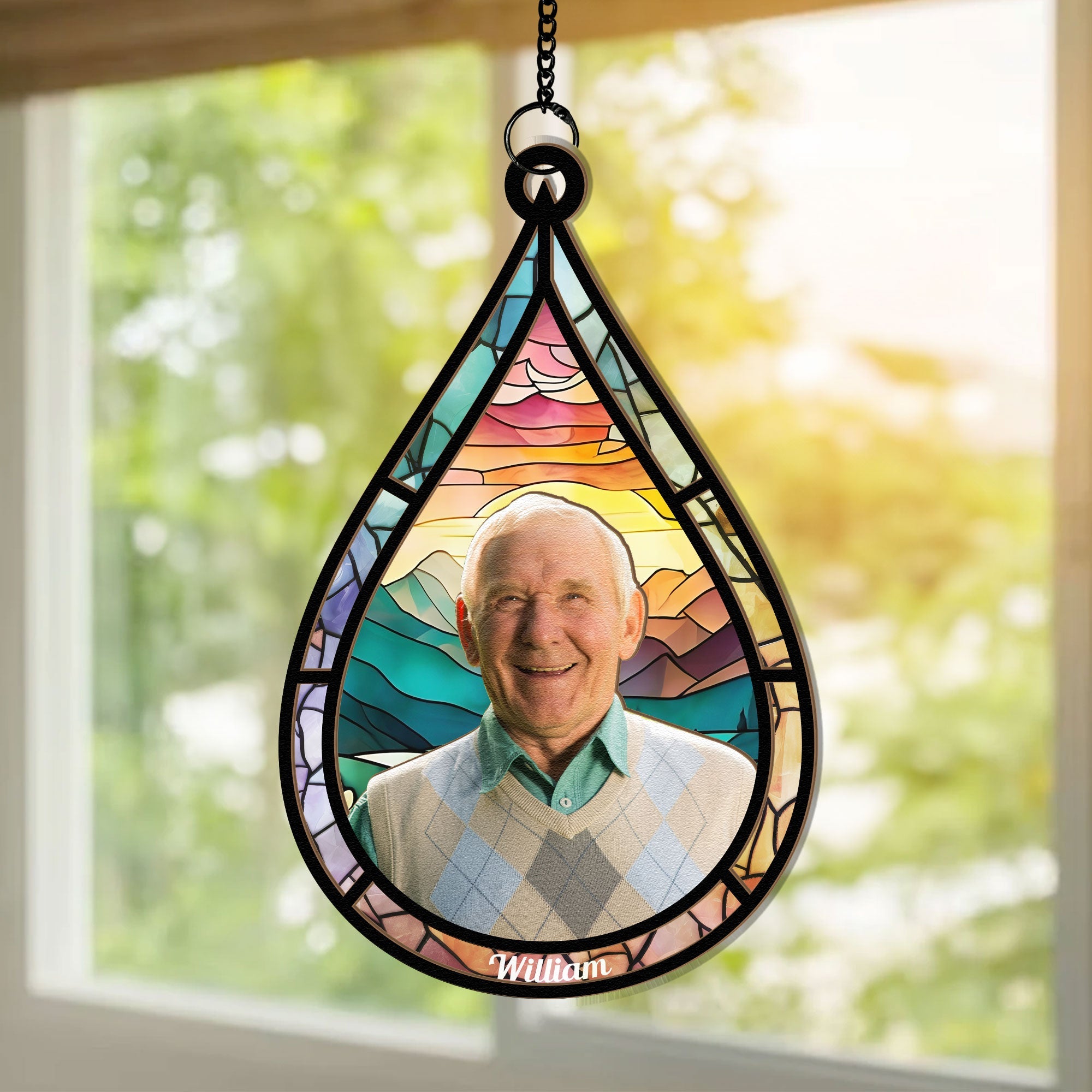 Memorial Family Gift Teardrop - Personalized Window Hanging Suncatcher Photo Ornament