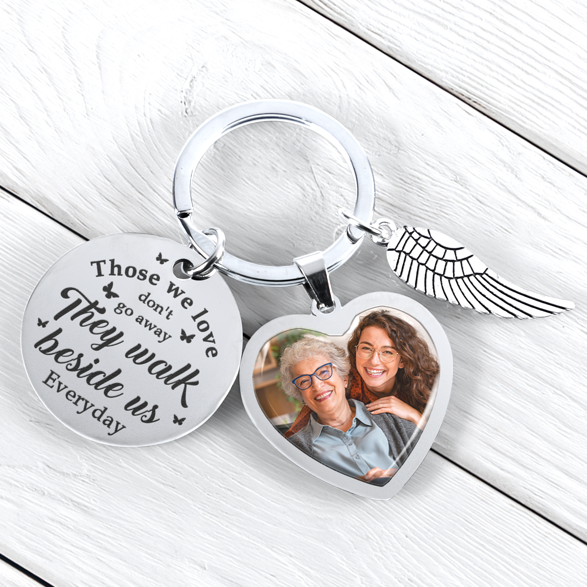 Those We Love Don't Go Away Memorial Gift  - Personalized Photo Keychain