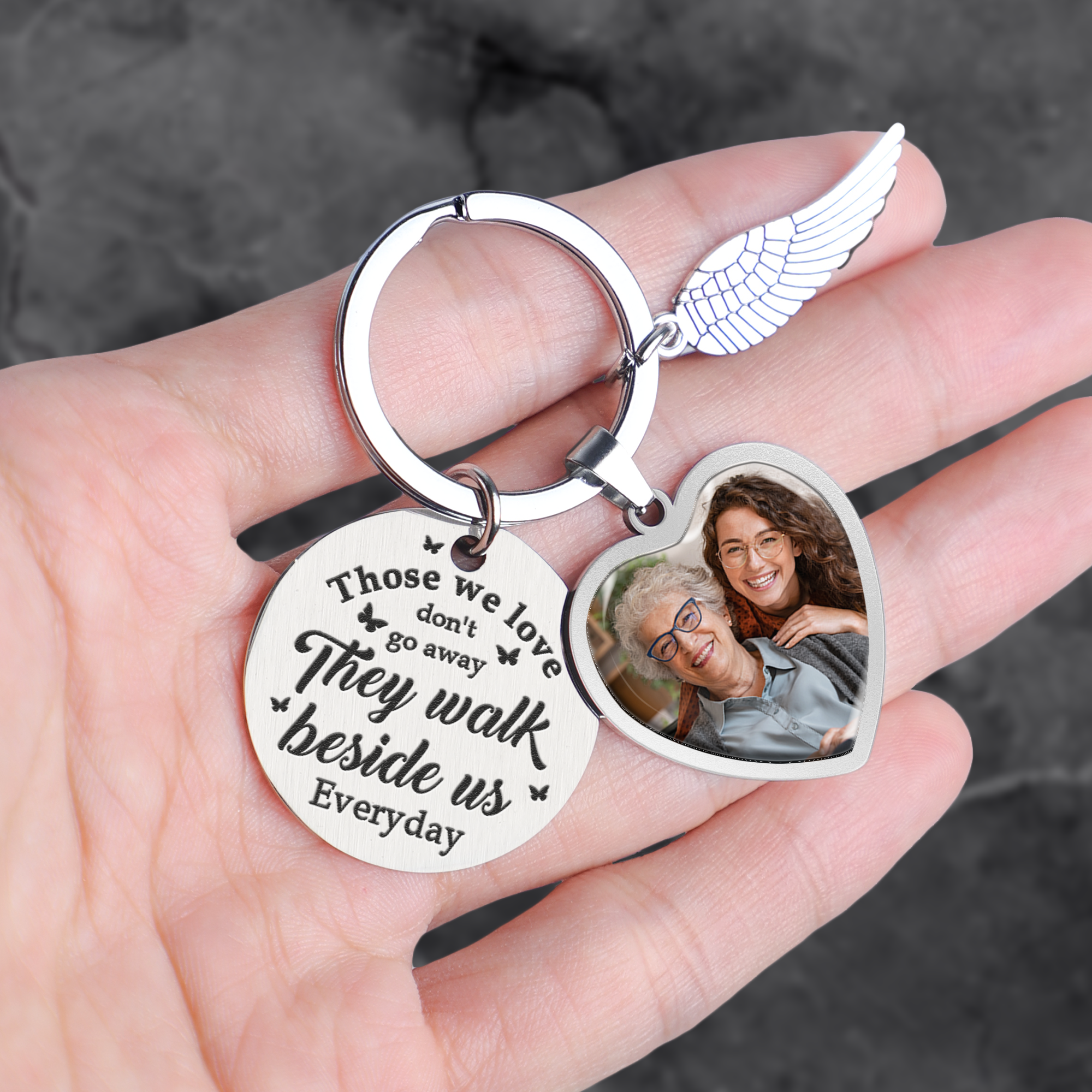 Those We Love Don't Go Away Memorial Gift  - Personalized Photo Keychain