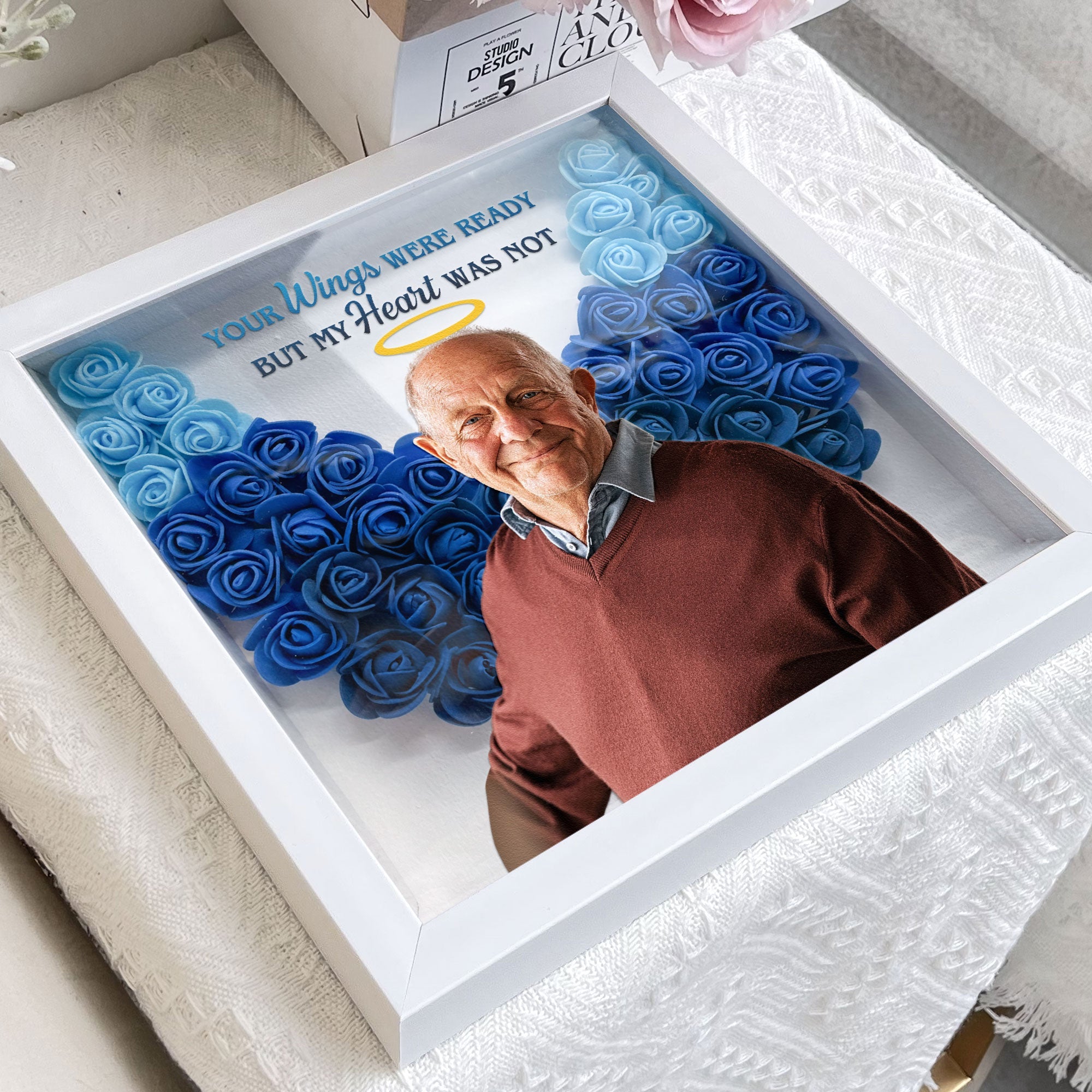 Memorial Gifts Your Wings Were Ready - Personalized Photo Flower Shadow Box