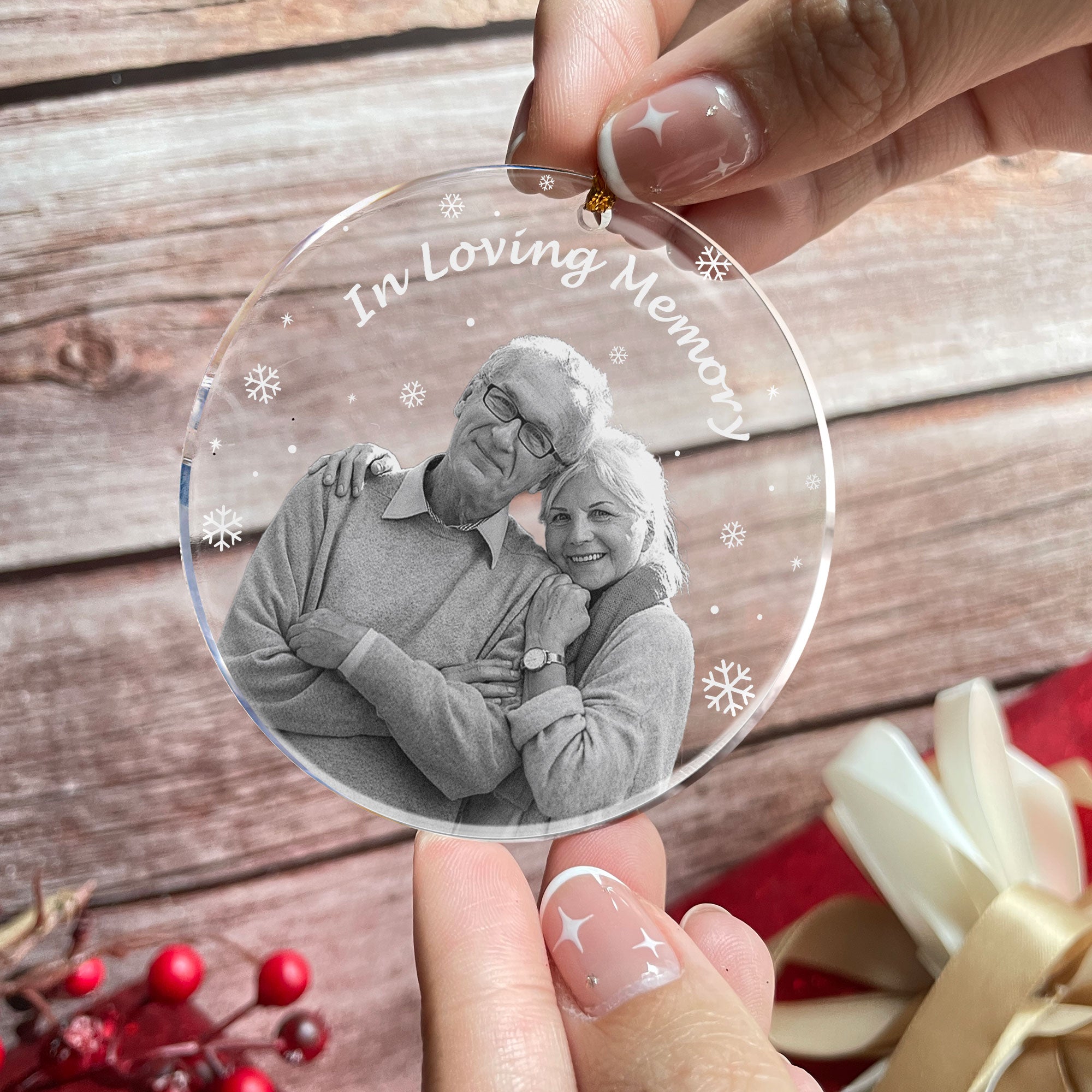 Memorial In Loving Memory Forever In Our Hearts - Personalized Acrylic Photo Ornament