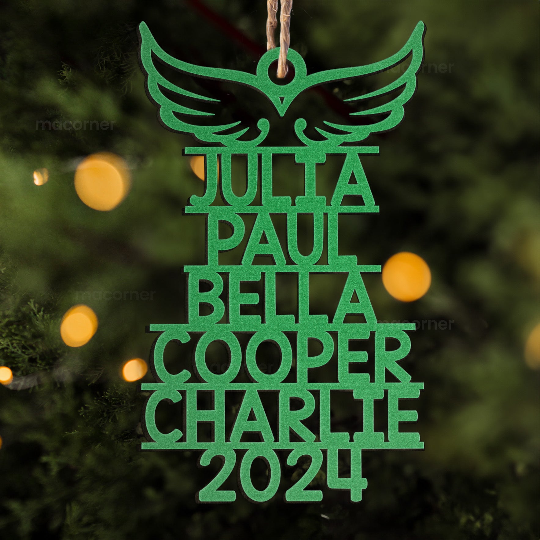 Memorial Ornament With Name 2024 Christmas Tree Angel - Personalized Wooden Ornament