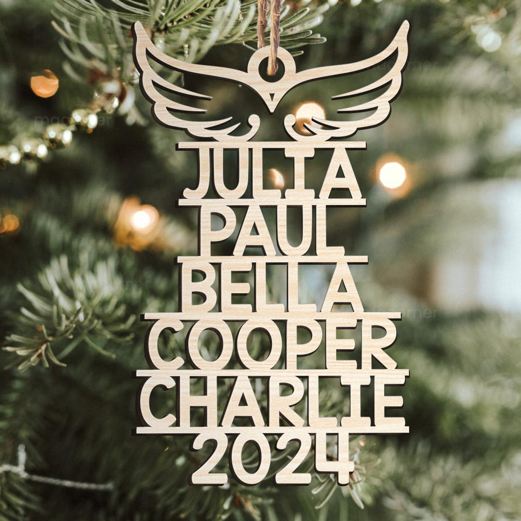 Memorial Ornament With Name 2024 Christmas Tree Angel - Personalized Wooden Ornament