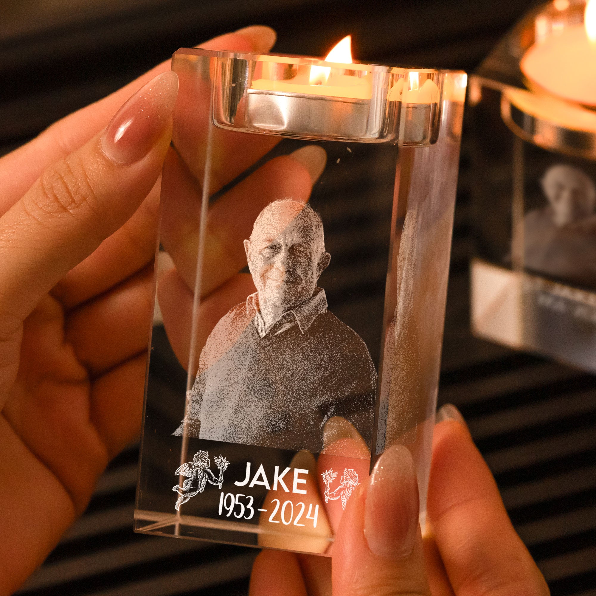 Memorial Photo - Personalized 3D Photo Crystal Candle Holder