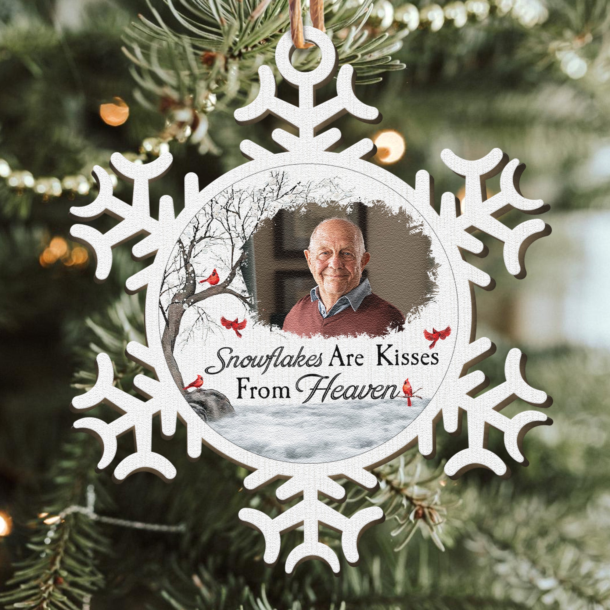 Memorial Snowflakes Are Kisses From Heaven - Personalized Wooden Photo Ornament