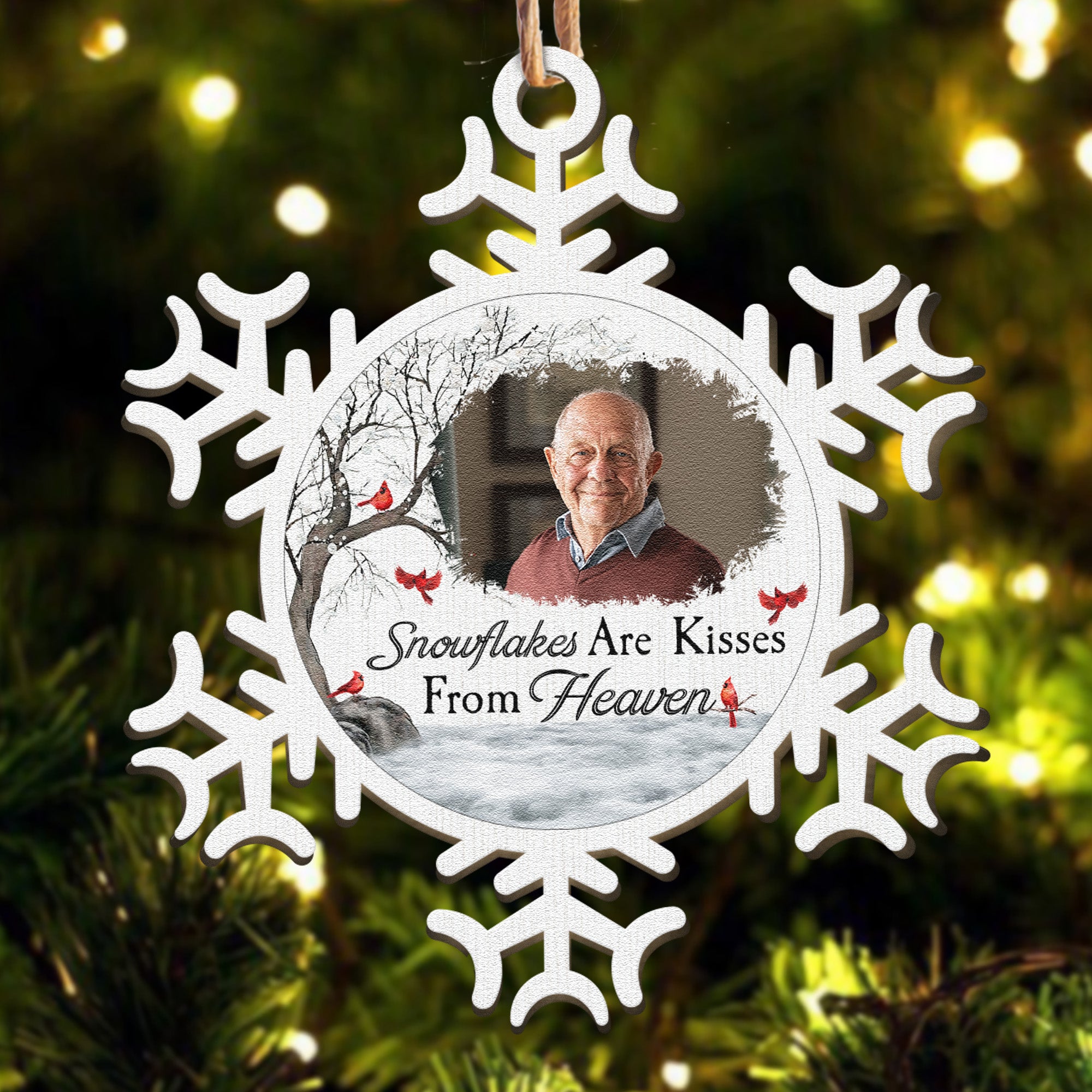 Memorial Snowflakes Are Kisses From Heaven - Personalized Wooden Photo Ornament