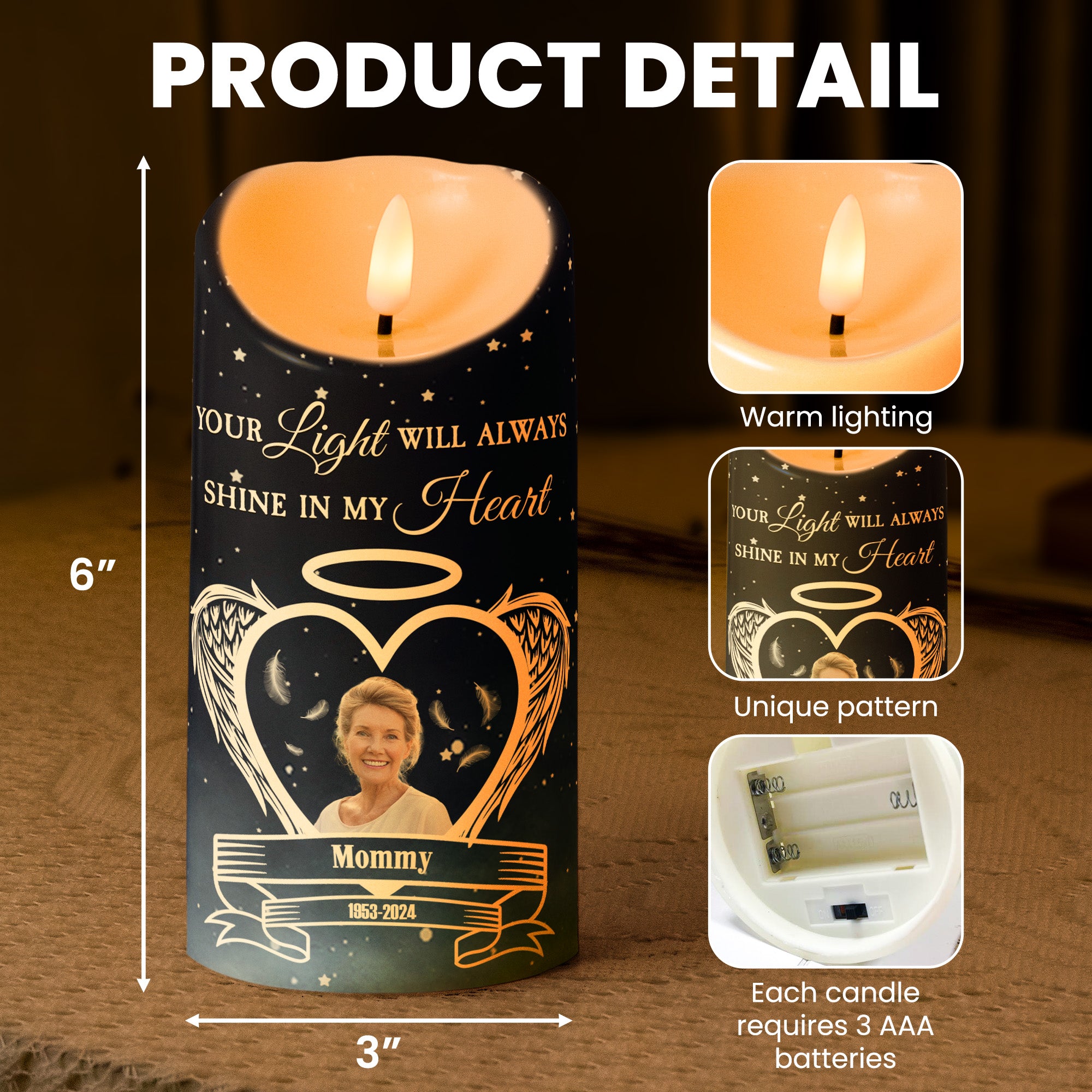 Memorial Your Light Will Always Shine In My Heart - Personalized Photo LED Candle