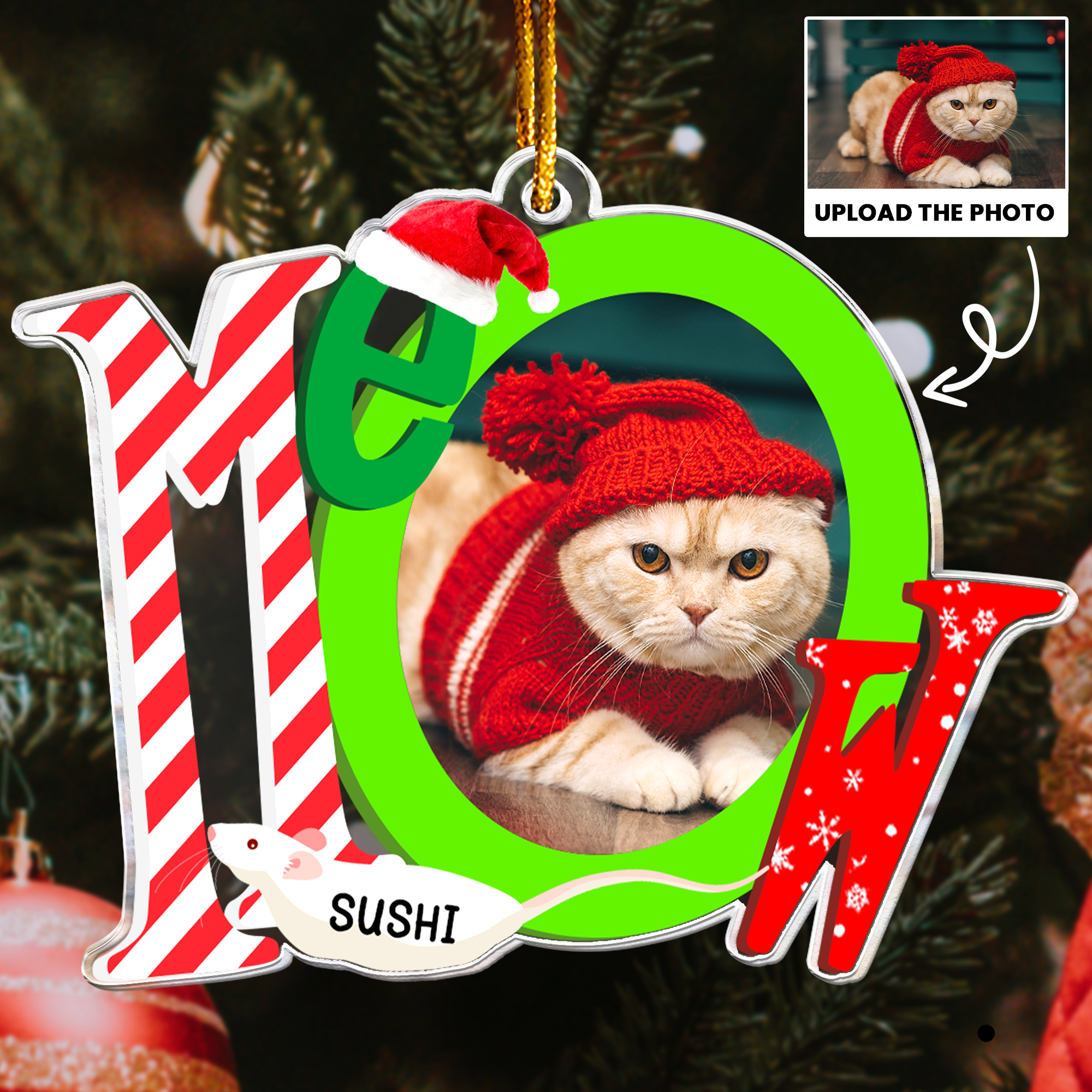 Meow Christmas Ornament - Woof Ornament Gift For Pet Lover - Personalized Acrylic Photo Ornament