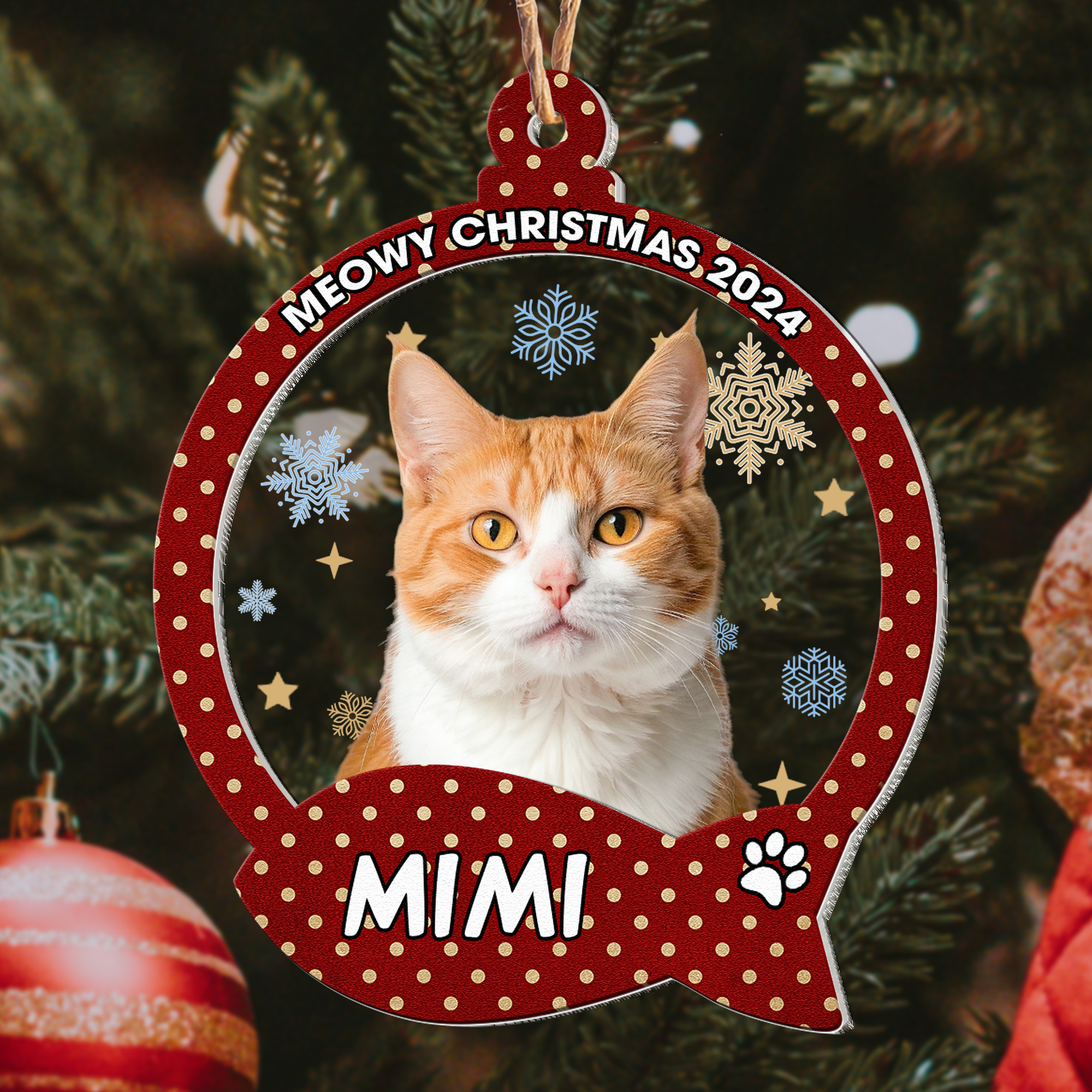 Meowy Christmas Gift For Cat Lovers - Personalized Wood And Acrylic Photo Ornament