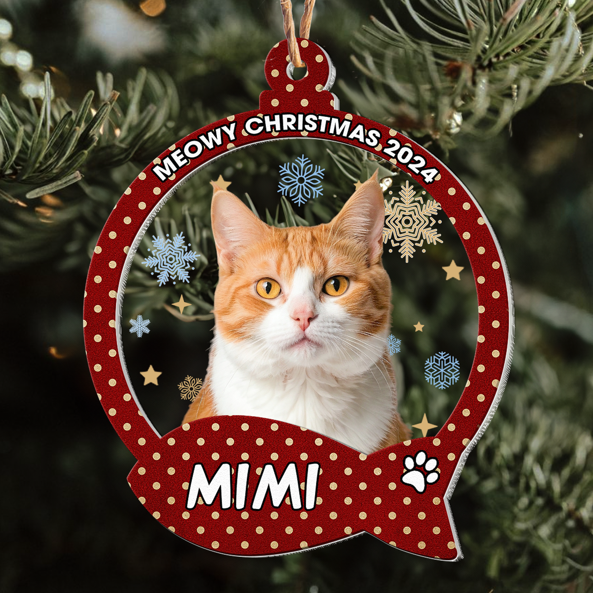 Meowy Christmas Gift For Cat Lovers - Personalized Wood And Acrylic Photo Ornament