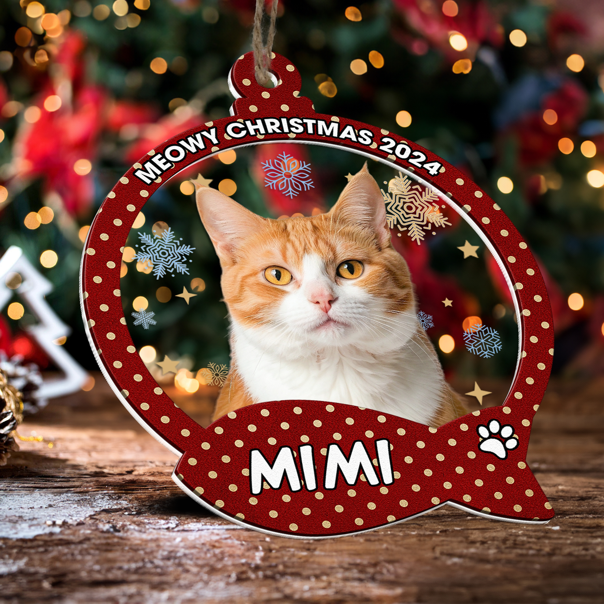 Meowy Christmas Gift For Cat Lovers - Personalized Wood And Acrylic Photo Ornament