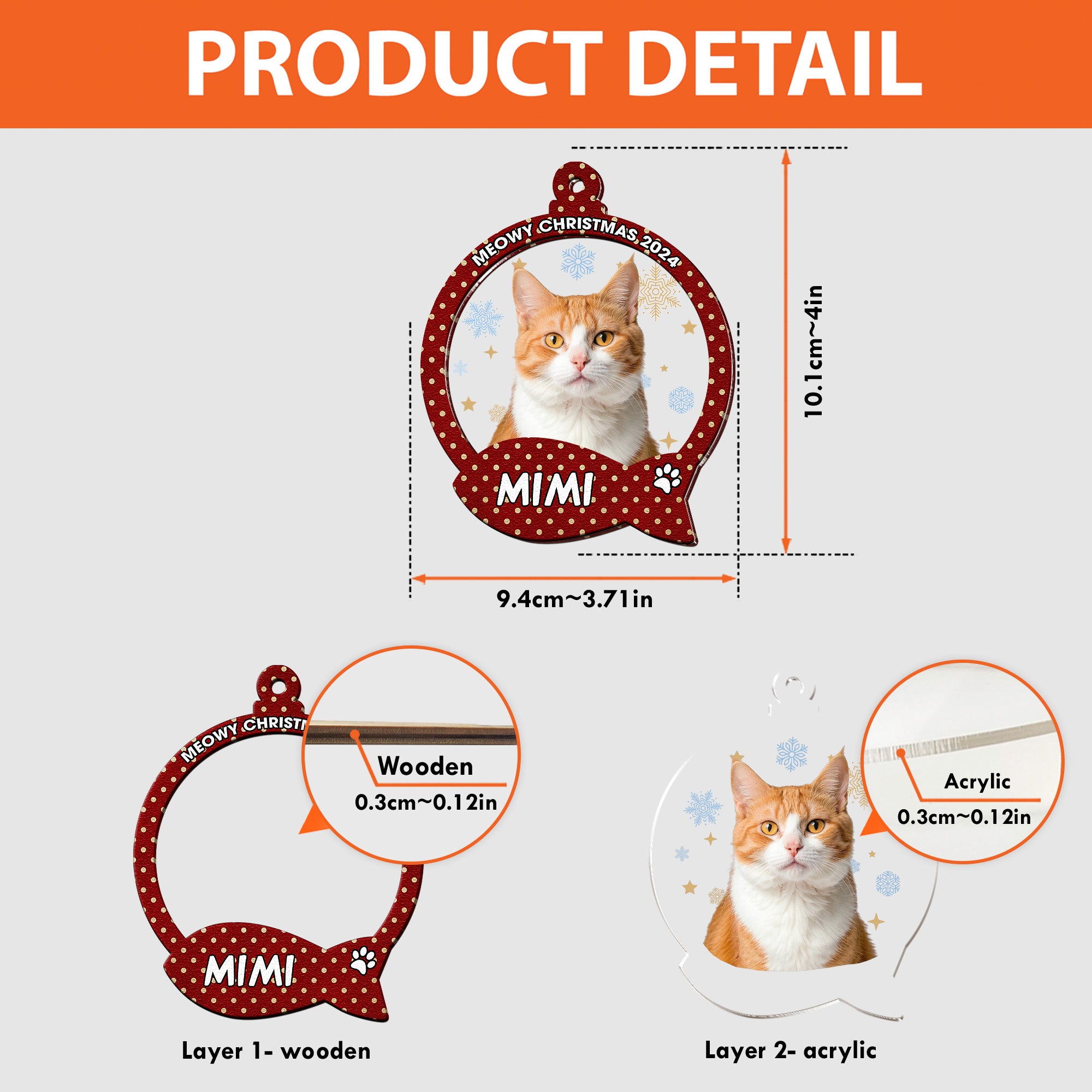 Meowy Christmas Gift For Cat Lovers - Personalized Wood And Acrylic Photo Ornament