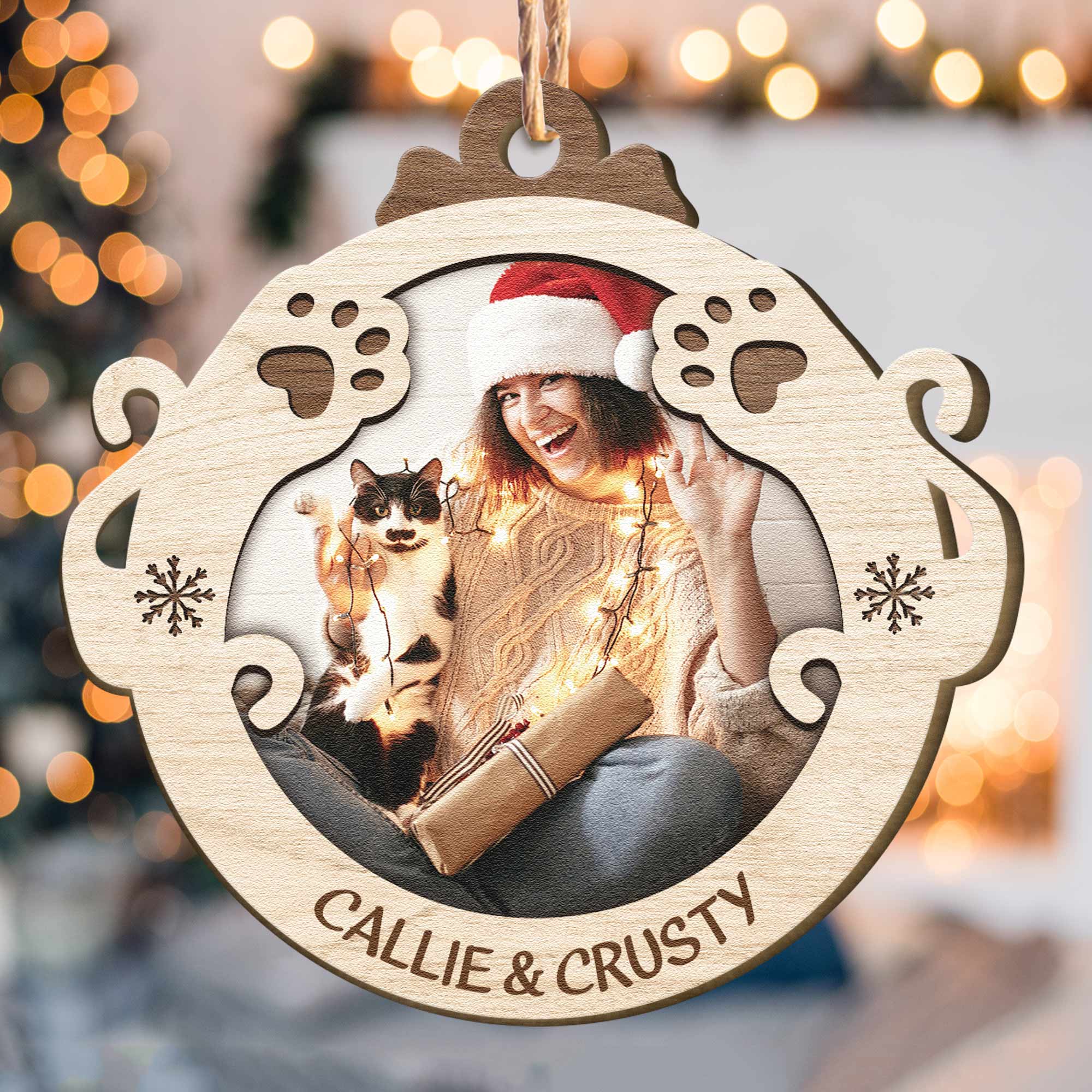 Meowy Christmas - Personalized Custom Shaped Wooden Photo Ornament