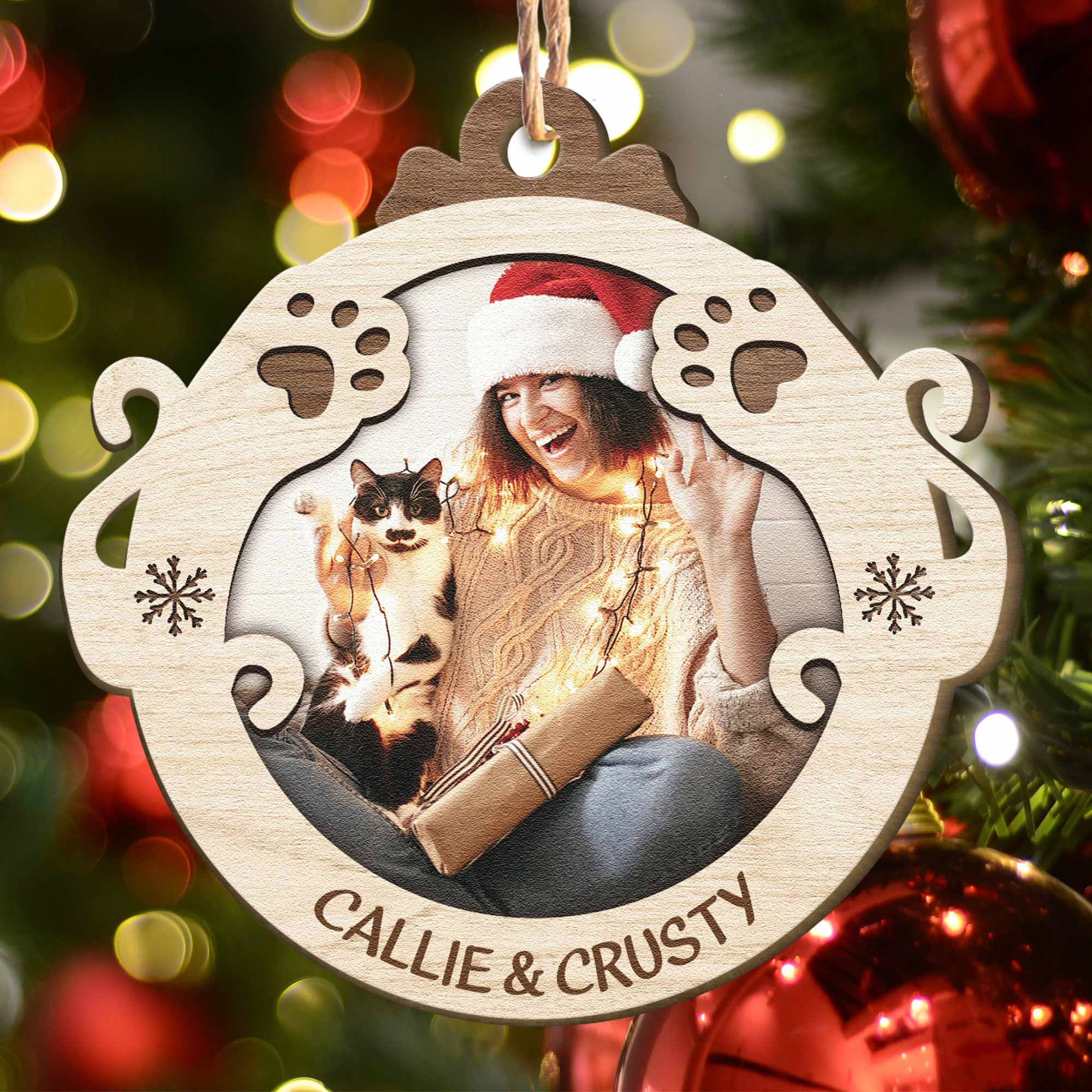 Meowy Christmas - Personalized Custom Shaped Wooden Photo Ornament