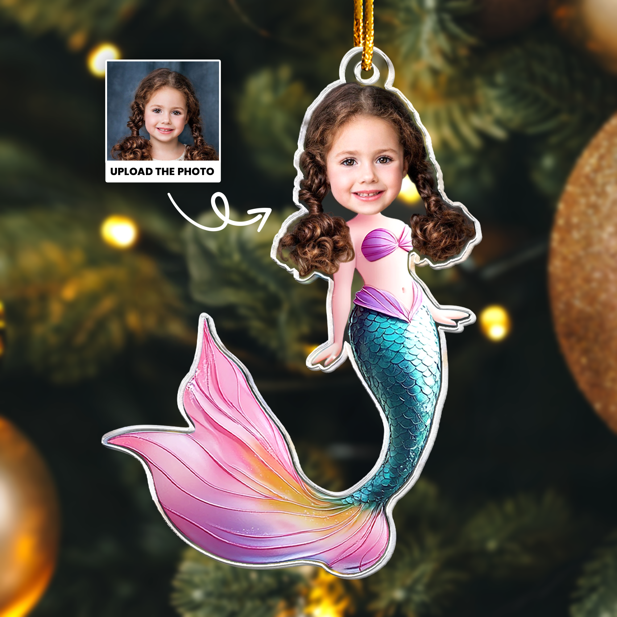 Mermaid Princess - Custom Face Ornament Gifts For Girl - Personalized Acrylic Photo Ornament