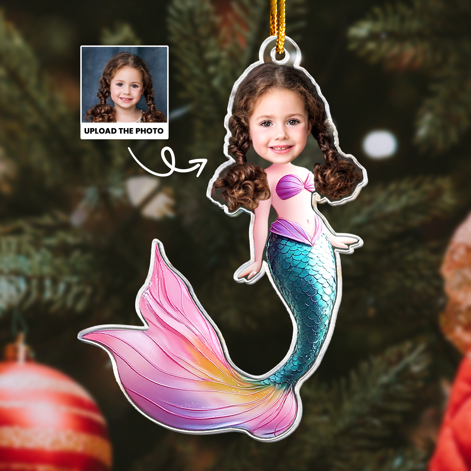 Mermaid Princess - Custom Face Ornament Gifts For Girl - Personalized Acrylic Photo Ornament