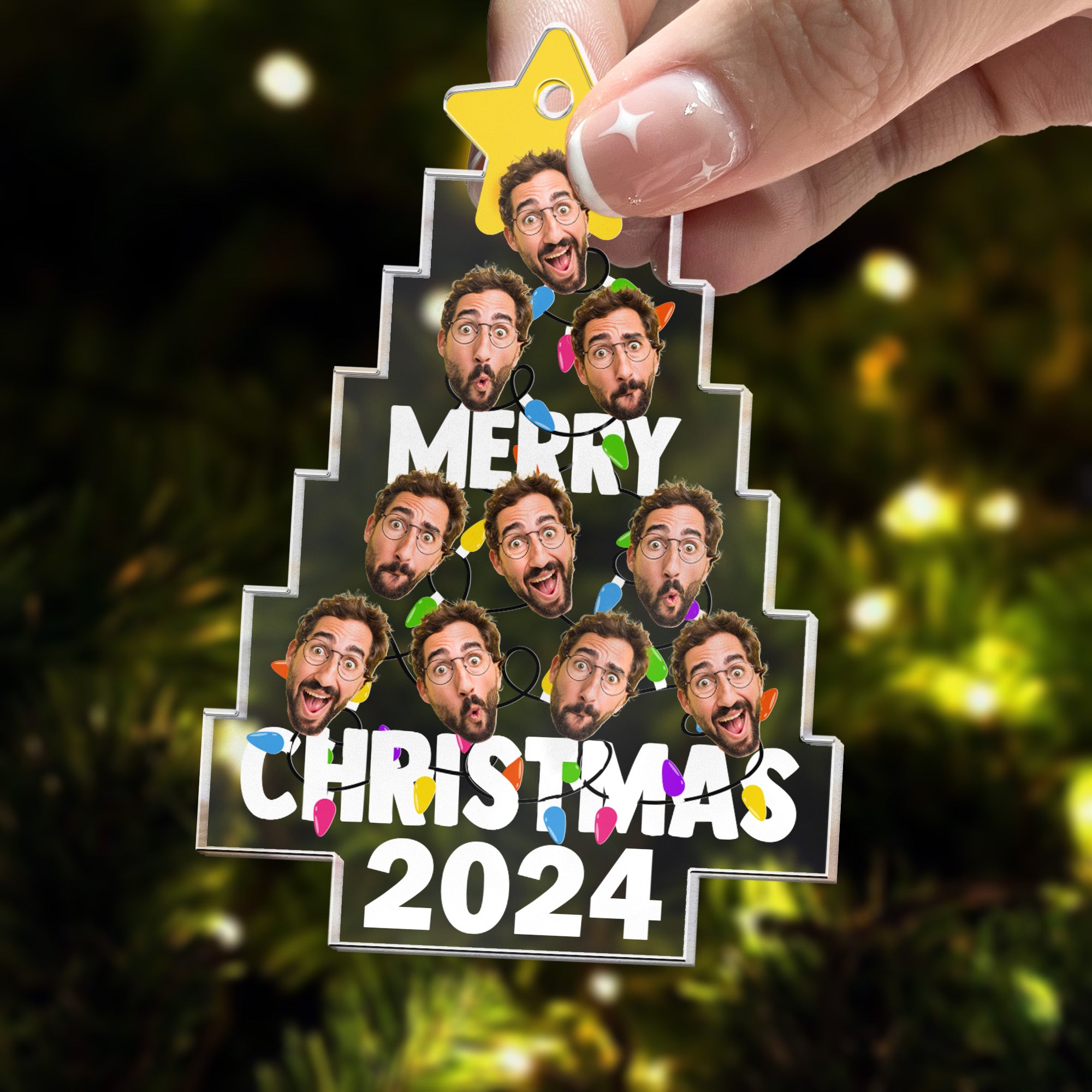 Merry Christmas Custom Photo Christmas Tree - Personalized Acrylic Photo Ornament