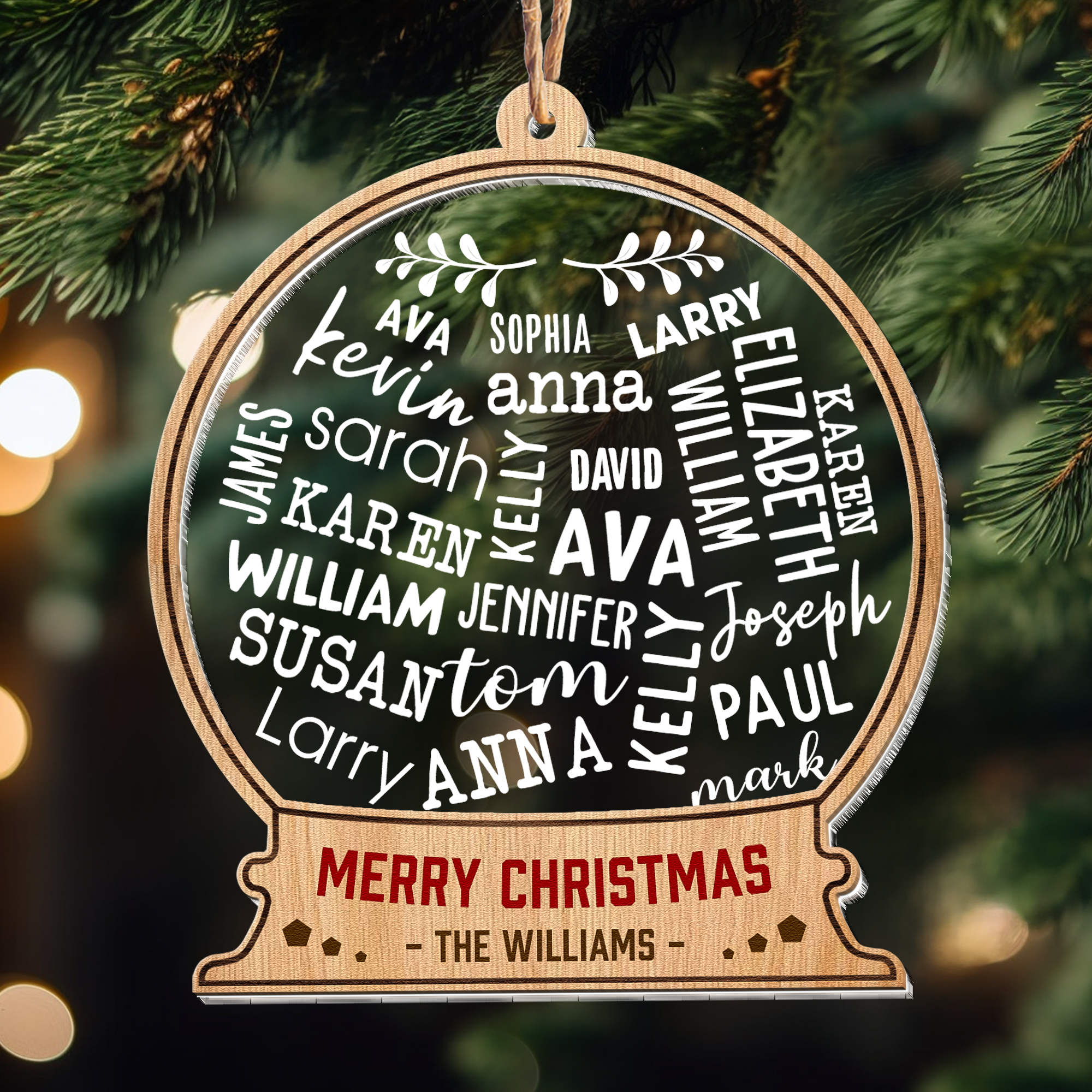 Merry Christmas Family - Personalized Wood And Acrylic Ornament