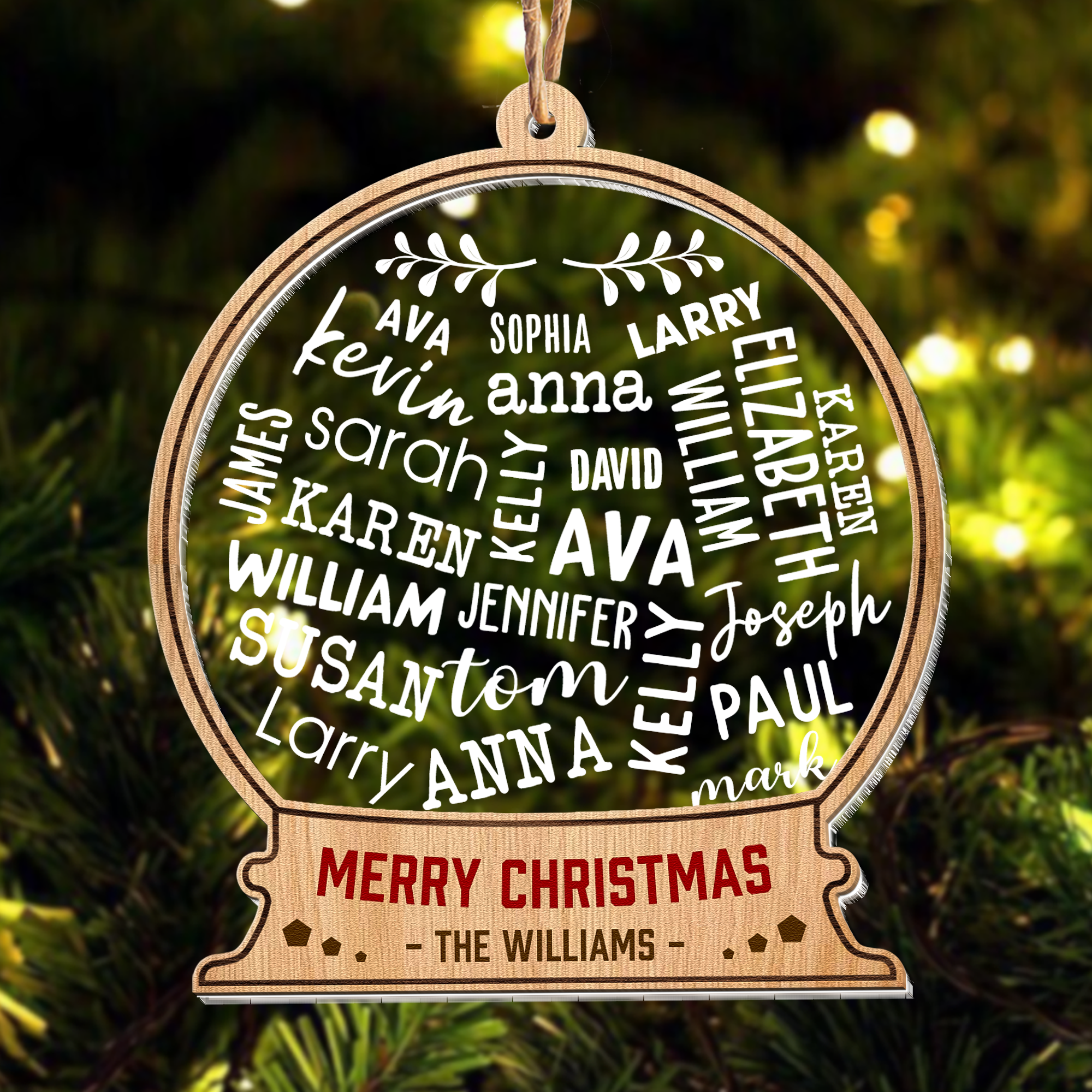 Merry Christmas Family - Personalized Wood And Acrylic Ornament