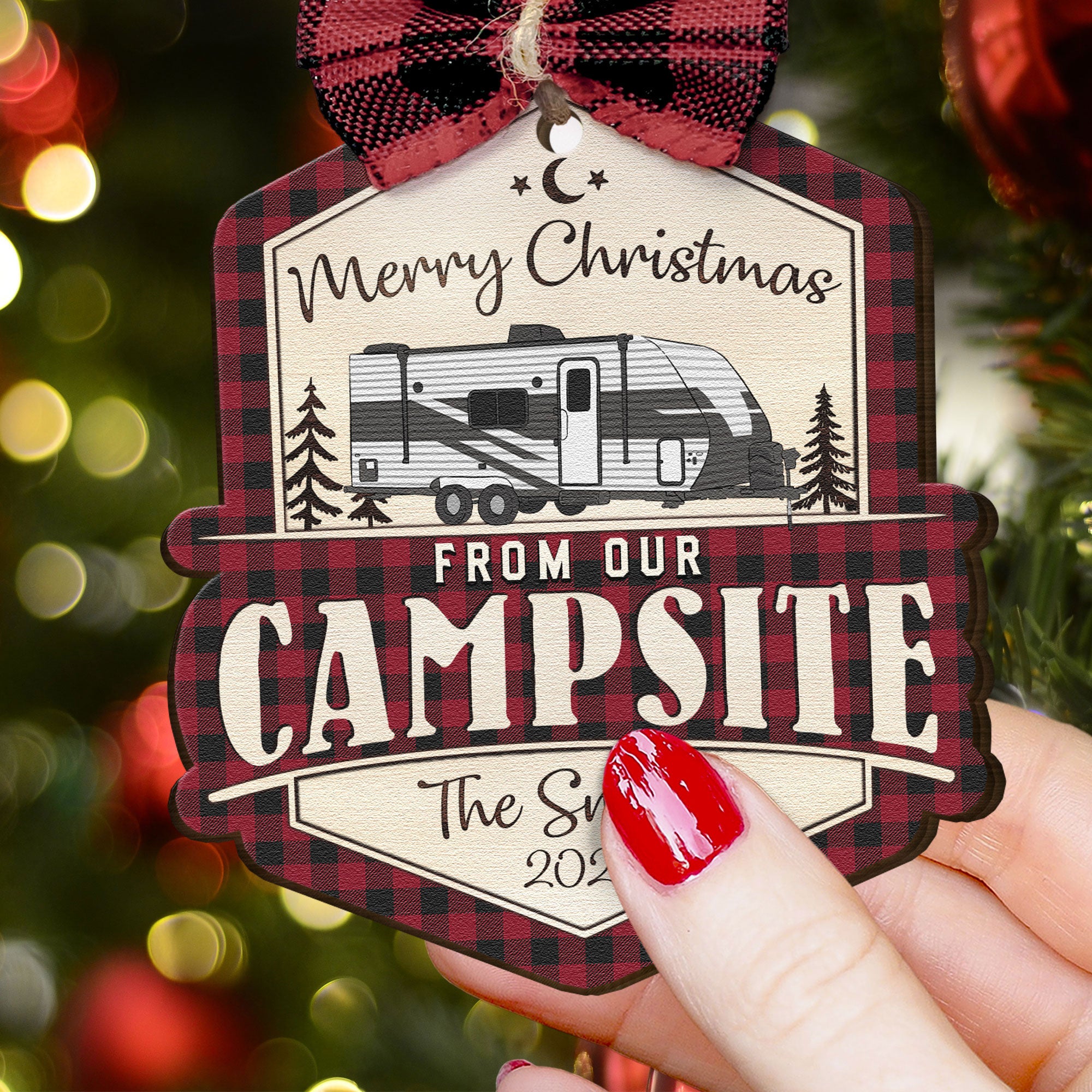 Merry Christmas From Our Campsite - Personalized Wooden Ornament