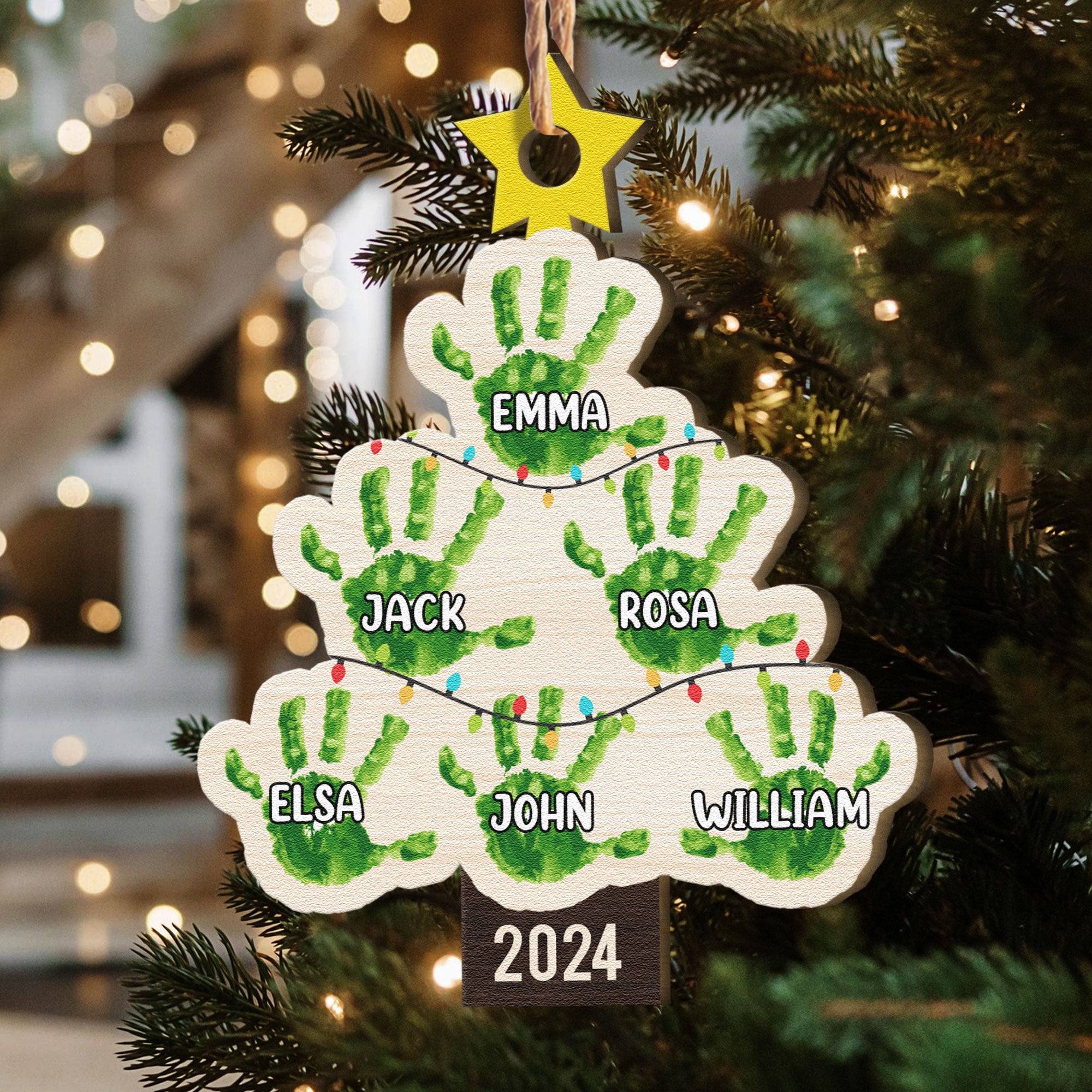 Merry Christmas Hands Down Christmas Light - Personalized Wooden Ornament