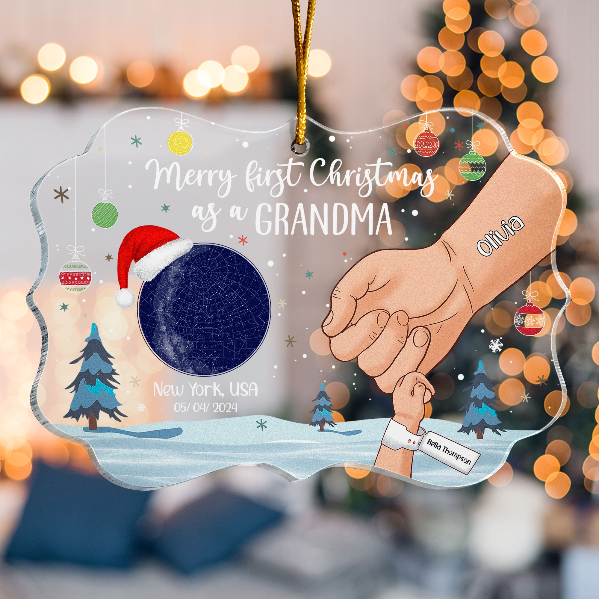 Merry First Christmas As A Grandma - Personalized Acrylic Ornament