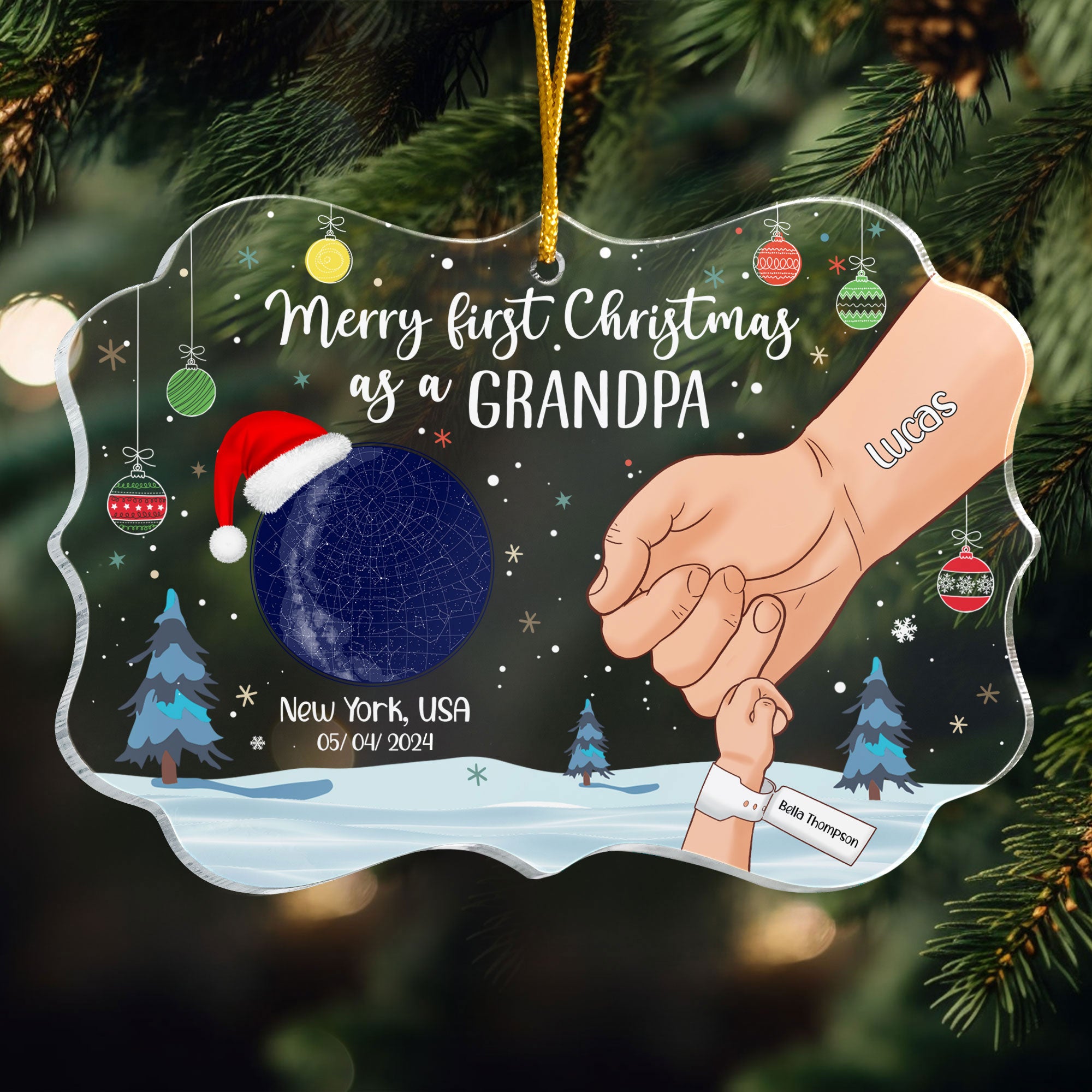 Merry First Christmas As A Grandpa - Personalized Acrylic Ornament