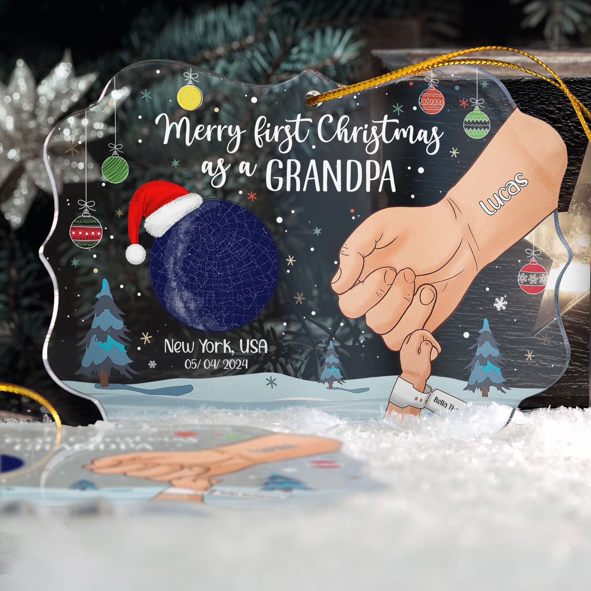 Merry First Christmas As A Grandpa - Personalized Acrylic Ornament