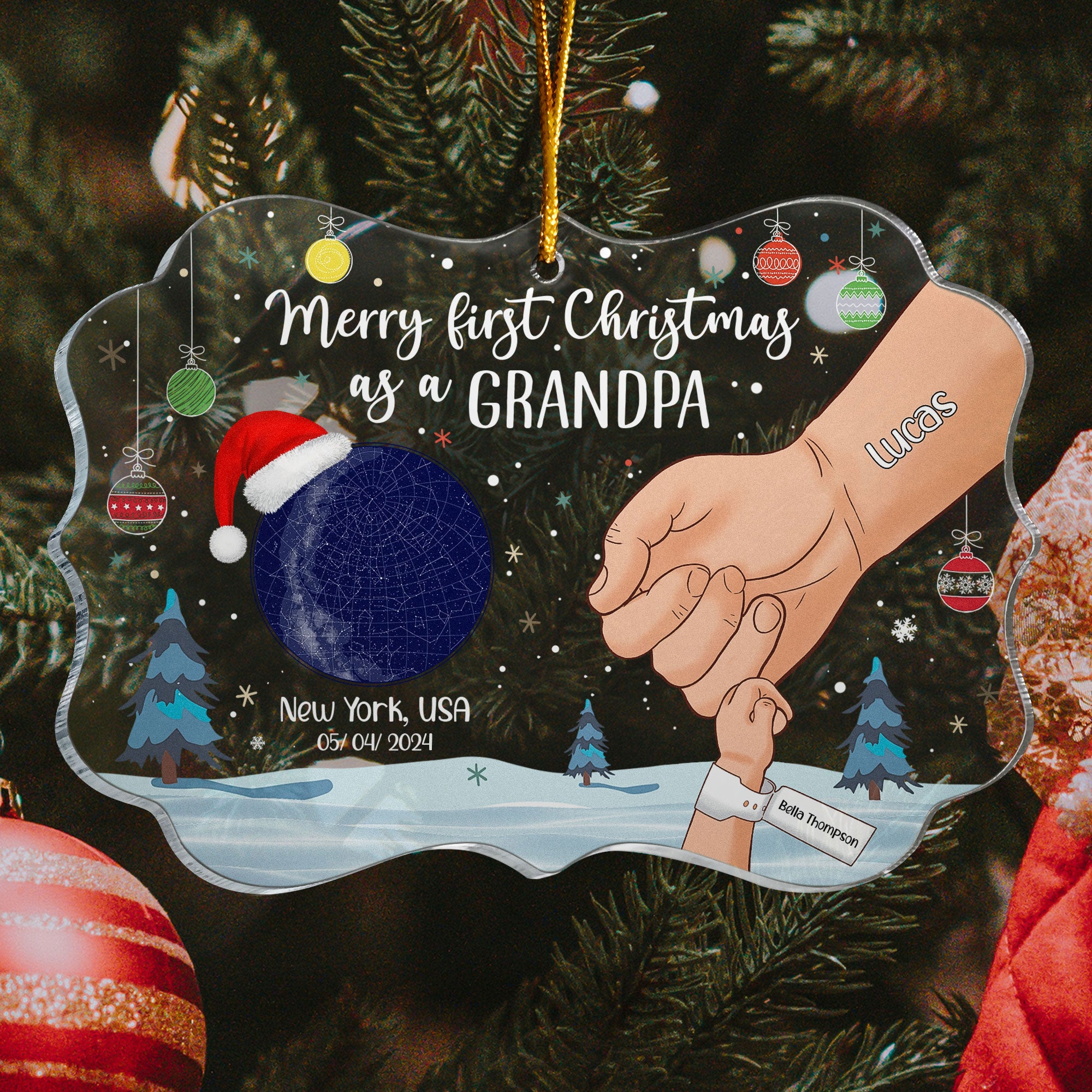 Merry First Christmas As A Grandpa - Personalized Acrylic Ornament