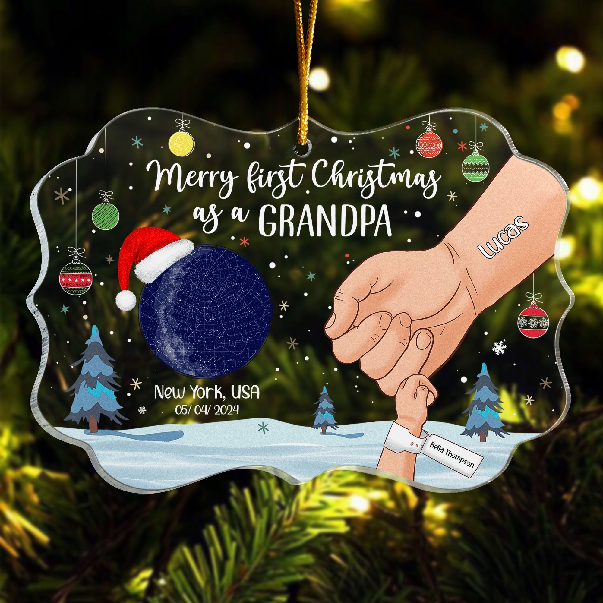 Merry First Christmas As A Grandpa - Personalized Acrylic Ornament